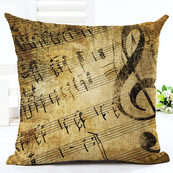 Music Note Printed Cotton Linen Decorative Pillow Cover 45x45cm - Bohemian Style Throw Pillow Case for Sofa, Bed, Couch - Home Decor & Gift Idea