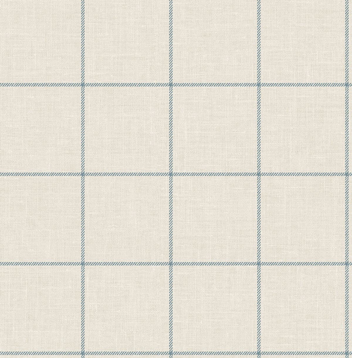 Premium Matte Linen Check Wallpaper - Alabaster & Air Force Blue - 32.81' x 20.5