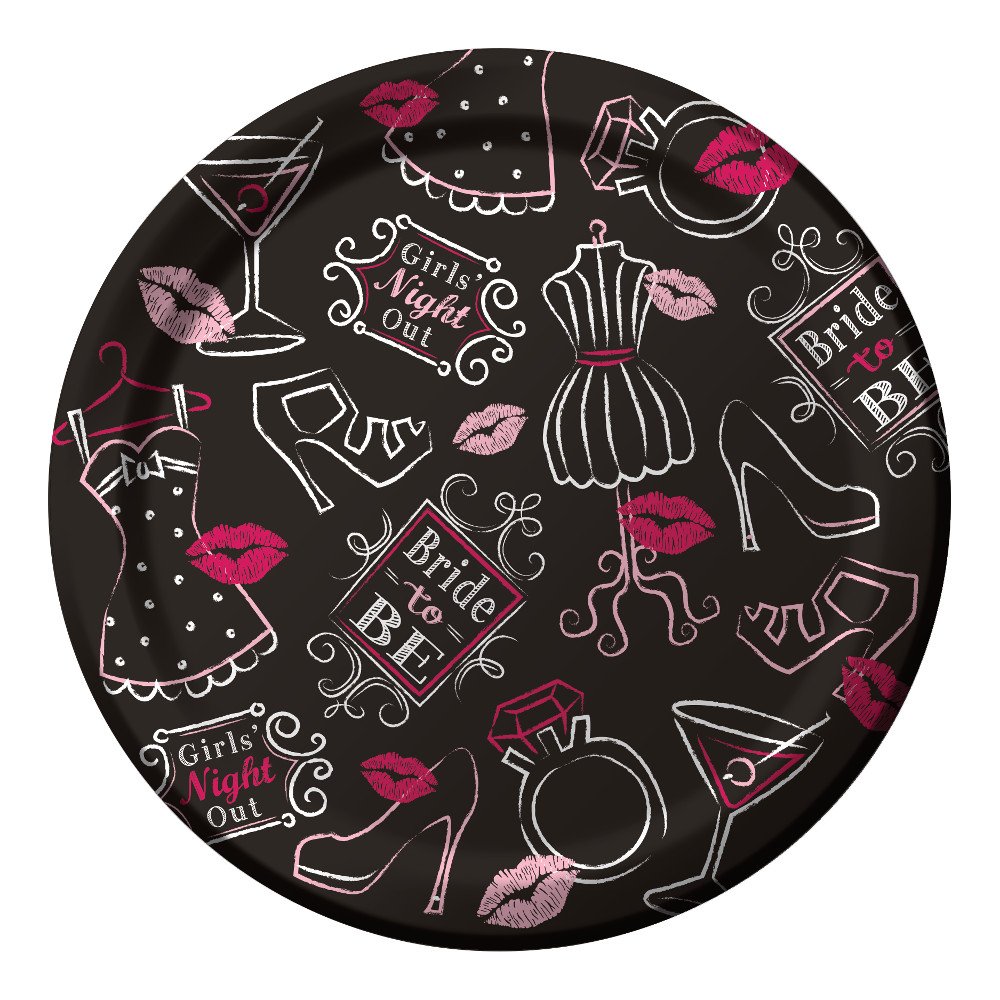 Creative Converting Bridal Bash Dessert Plates - 7 Inch Pink and Black Wedding Party Plates for Bridal Showers, Bachelorette Parties & Anniversary Celebrations