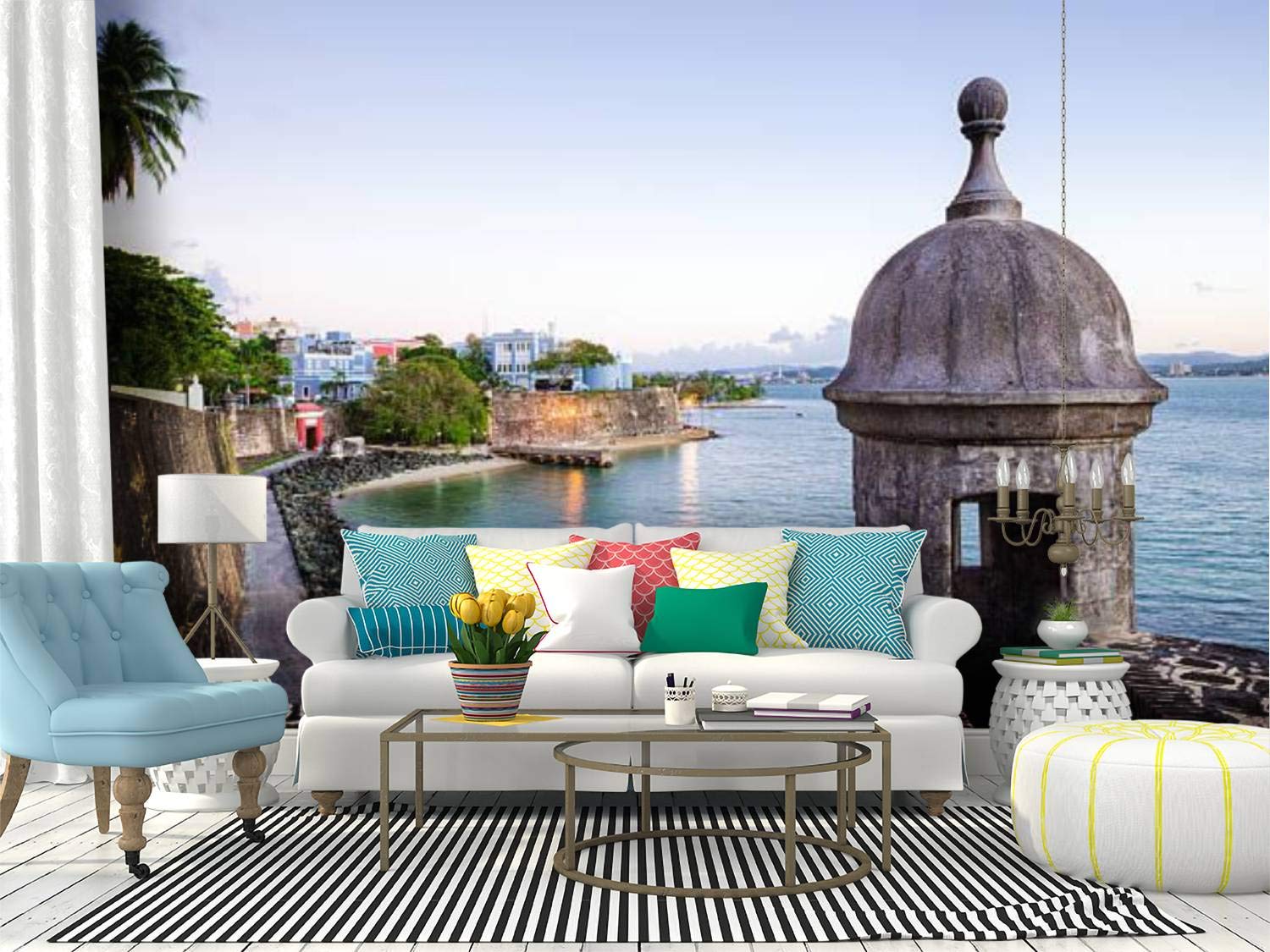 RECETHROWS Peel and Stick Wallpaper - Old San Juan Puerto Rico Landscape Mural, Self-Adhesive Removable Vinyl Wall Sticker for Home Decor (Perfect for Living Rooms, Bedrooms & Offices)