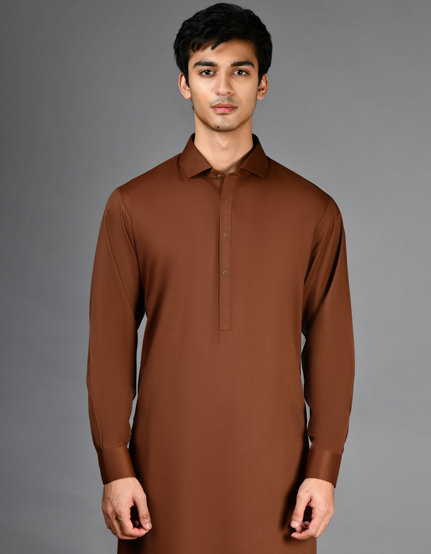 Stylish Blended Brown Shalwar Kameez by J. Junaid Jamshed - Premium Pakistani Traditional Outfit for Men - Perfect for Eid, Weddings & Special Occasions