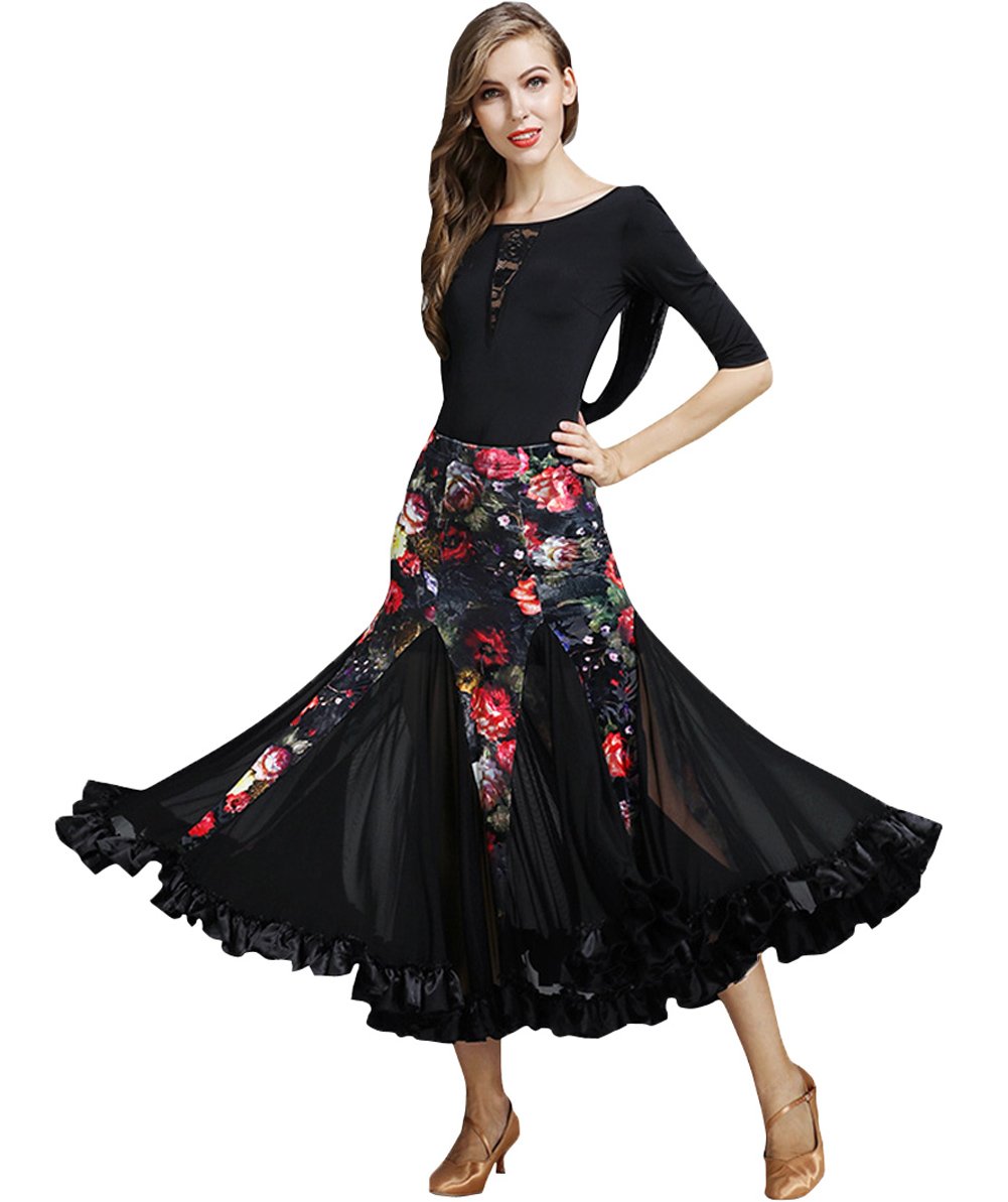 NAKOKOU Women's Ballroom Dance Dress Set - Elegant Flamenco Waltz Tops & Long Skirt for Latin, Salsa & Performance | Perfect for Competition, Stage Shows & Dance Practice