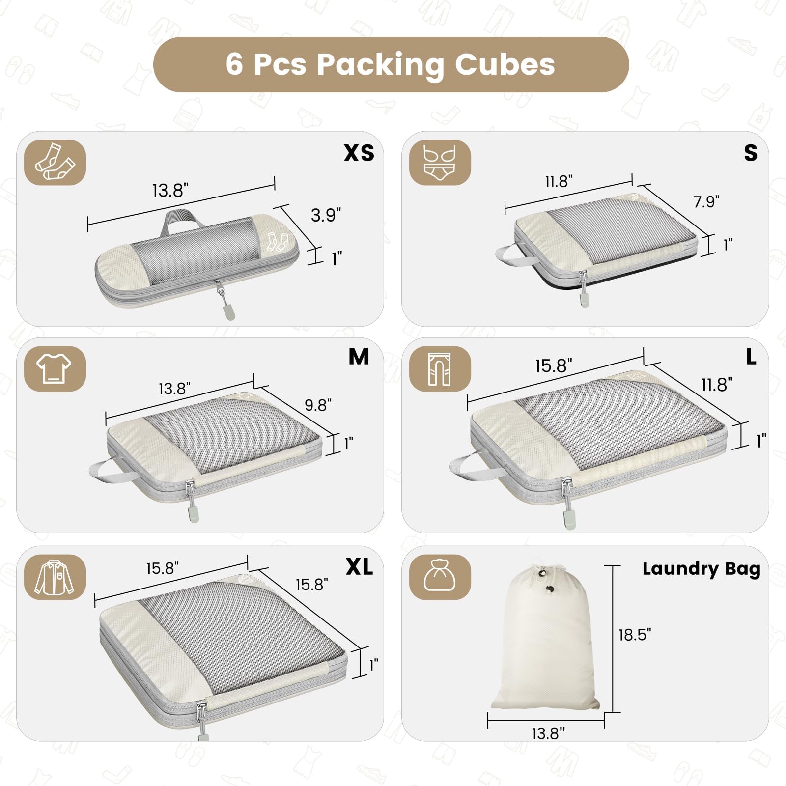 6-Piece Expandable Packing Cubes Set - Durable Travel Organizers with Compression for Luggage & Suitcases (Multicolor) - Perfect for Business Trips, Vacations & Weekend Getaways