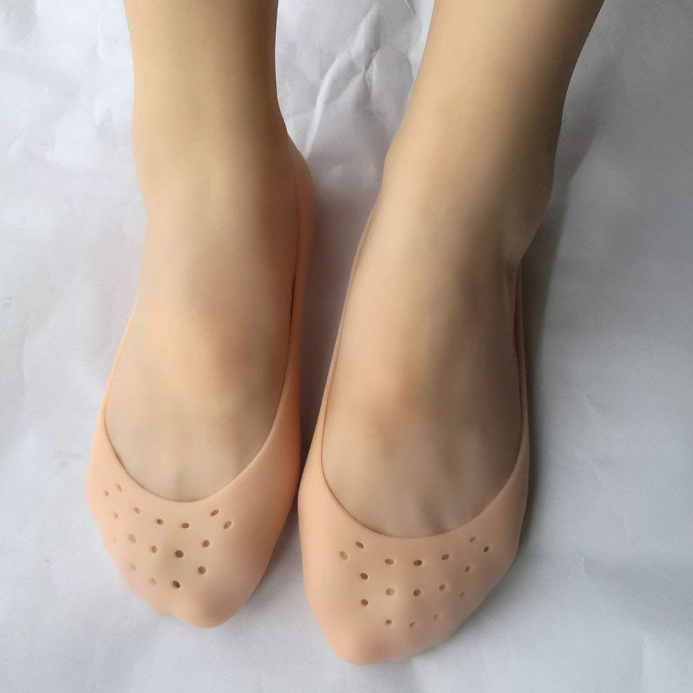 Homesoul Silicone Gel Moisturizing Socks for Dry Cracked Feet - Ultra Soft Foot Care Protector to Prevent Plantar Fissures & Heal Rough Skin (Beige) - Perfect for Overnight Treatment, Spa Days & Winter Foot Care