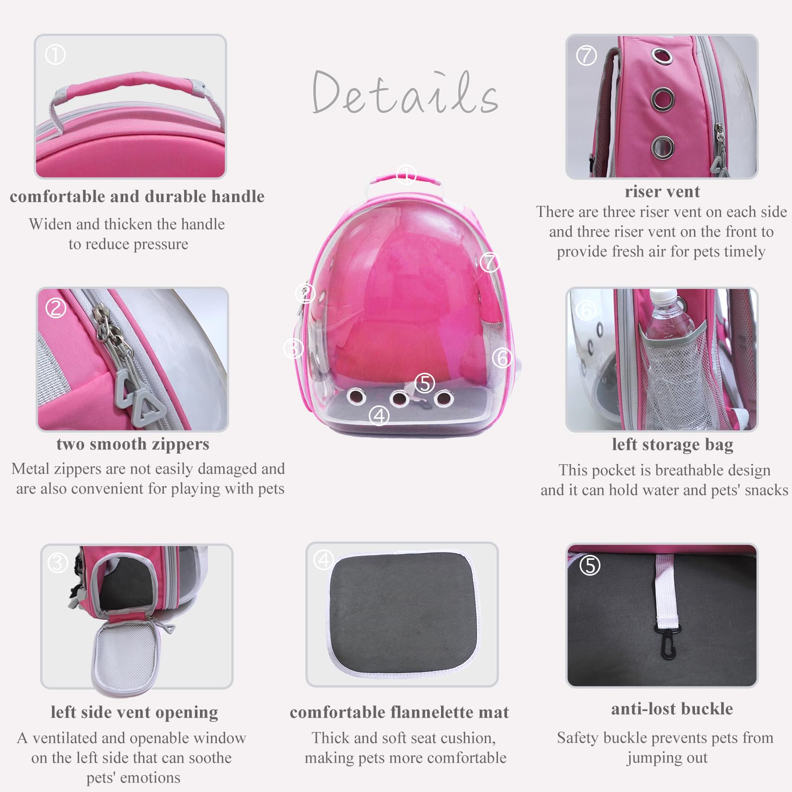 Premium Pet Backpack Carrier for Cats, Small Dogs & Bunnies - Escape-Proof Harness Included - Travel, Hiking & Outdoor Adventures - Breathable & Comfortable (Pink) | Perfect for Vet Visits, Air Travel & Daily Commutes