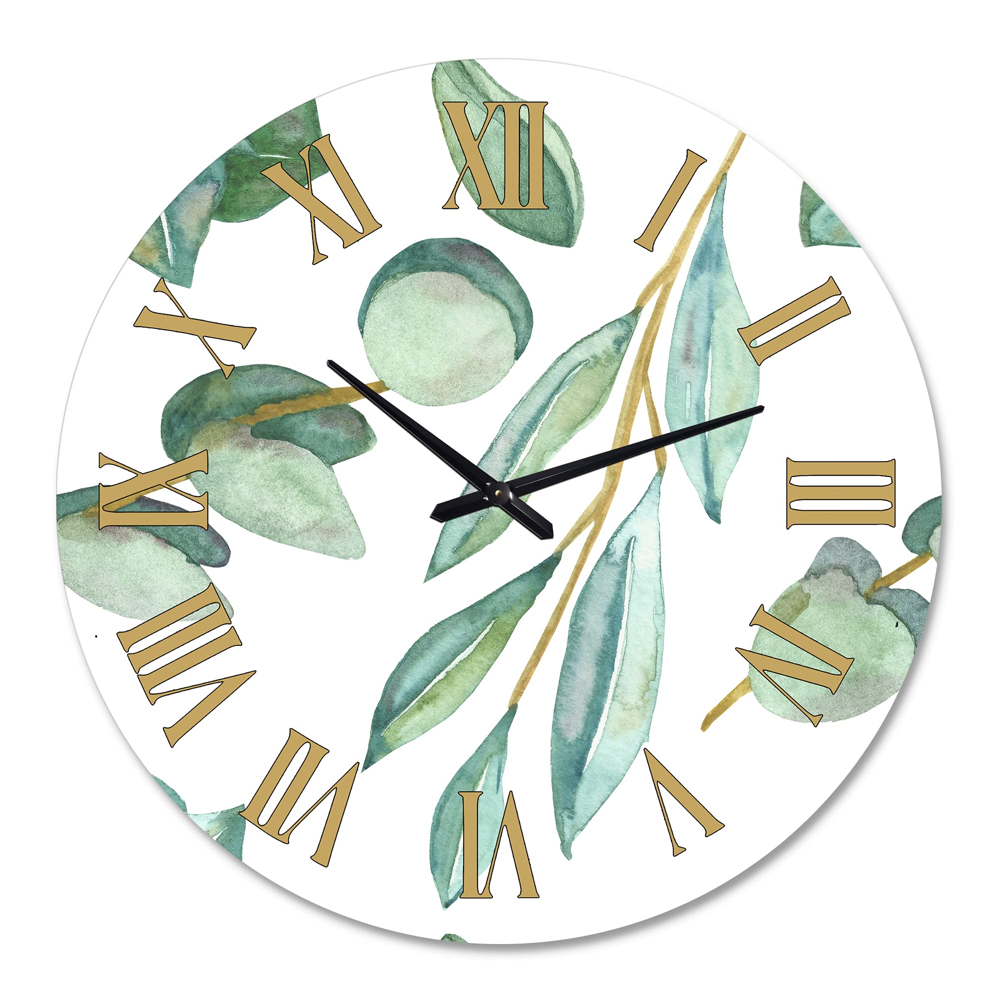 DesignQ Traditional Wall Clock - Large Floral Botanical Wall Decor with Eucalyptus Leaves & Branches - Rustic Farmhouse Style Clock for Kitchen, Living Room, Bedroom & Office - Perfect Home Decor Gift for Housewarming, Wedding & Interior Design