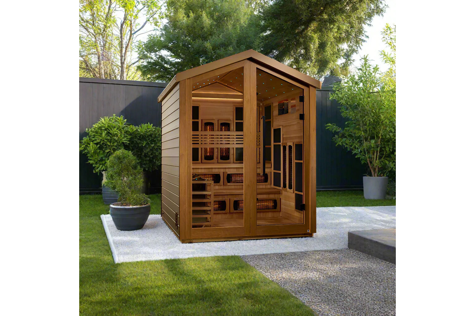 Golden Designs Kaskinen 6-Person Hybrid Full Spectrum Infrared Outdoor Sauna for Relaxation & Detox - Perfect for Backyard, Patio or Garden Use