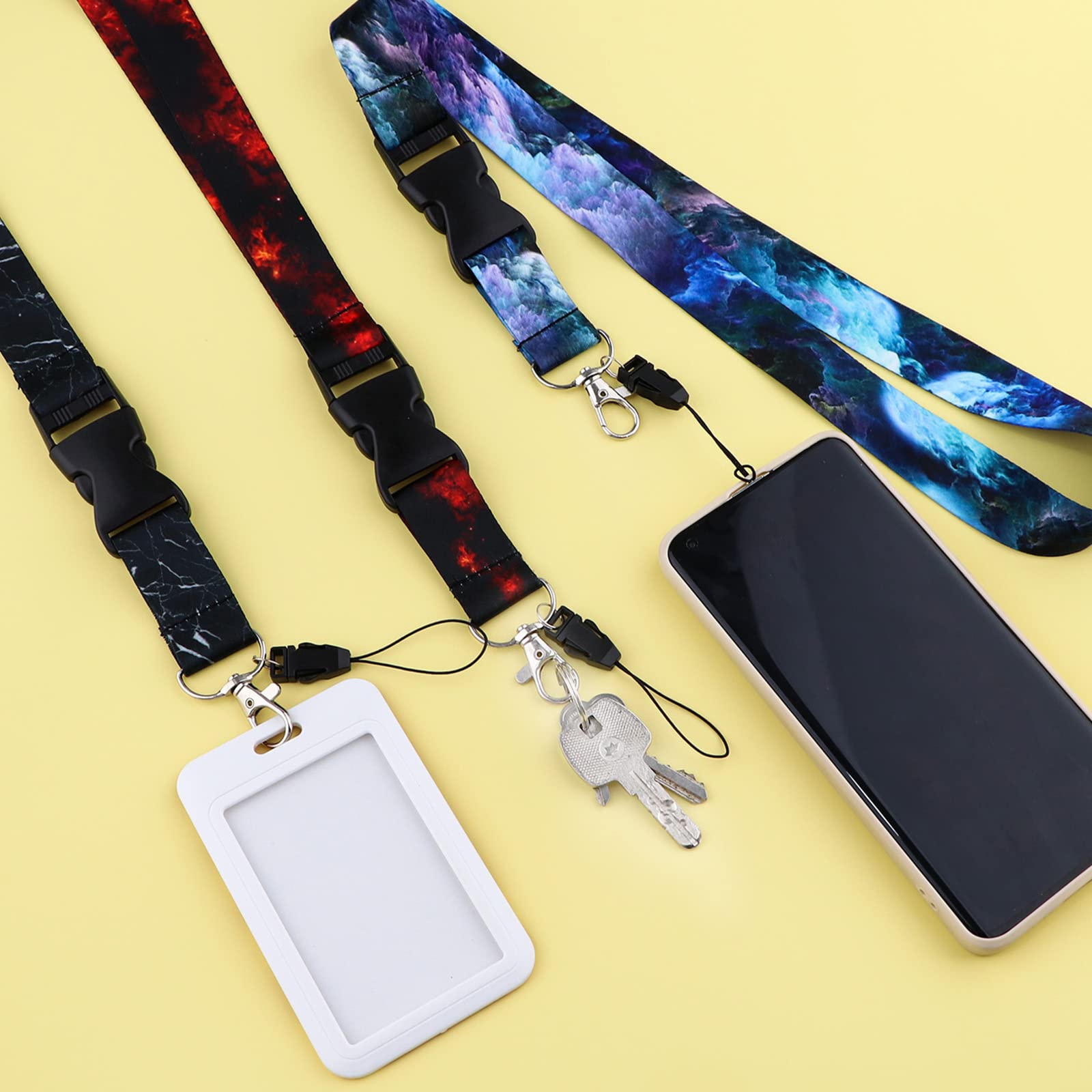 DMLSKY 3-Pack Galaxy Lanyards for Keys & ID Badges - Black Red Purple for Work & Events