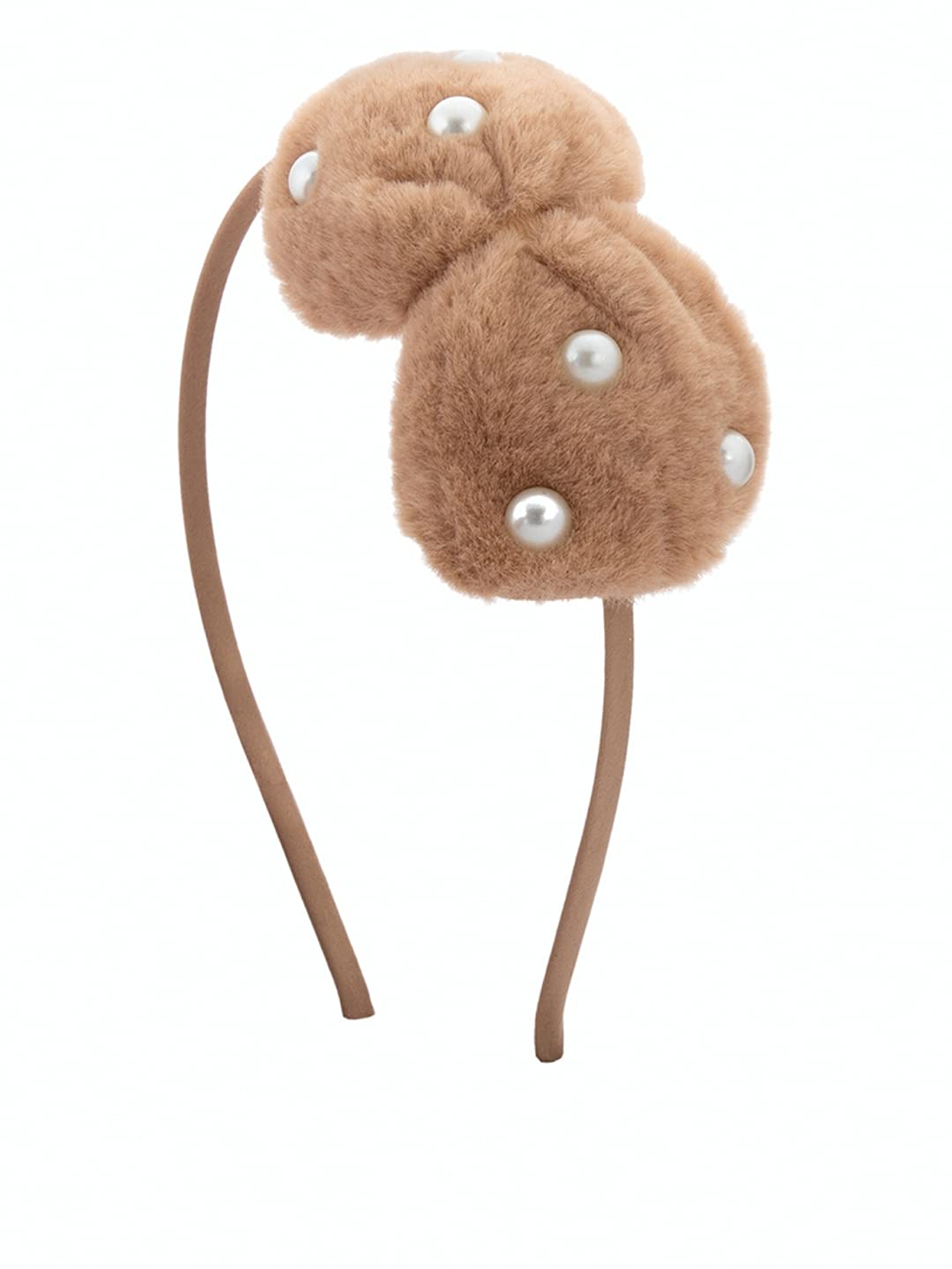BAKEFY 2-Piece Faux Fur Pearl Hair Band Set - Winter Plush Padded Headbands with Faux Pearls, Korean Style Skinny Hair Hoops for Women & Girls - Perfect for Parties, Weddings, and Daily Fashion Accessories