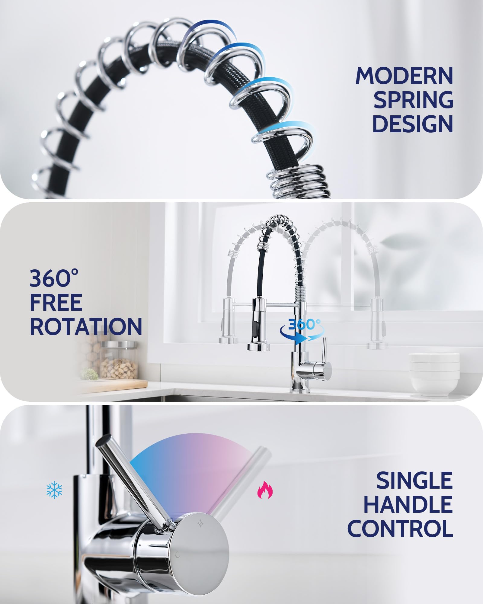 Polished Chrome Kitchen Faucet with Pull Down Sprayer - Modern Stainless Steel Spring Design for Efficient Cleaning | Perfect for RV, Farmhouse, Utility Sink, Laundry Room & Camper Use