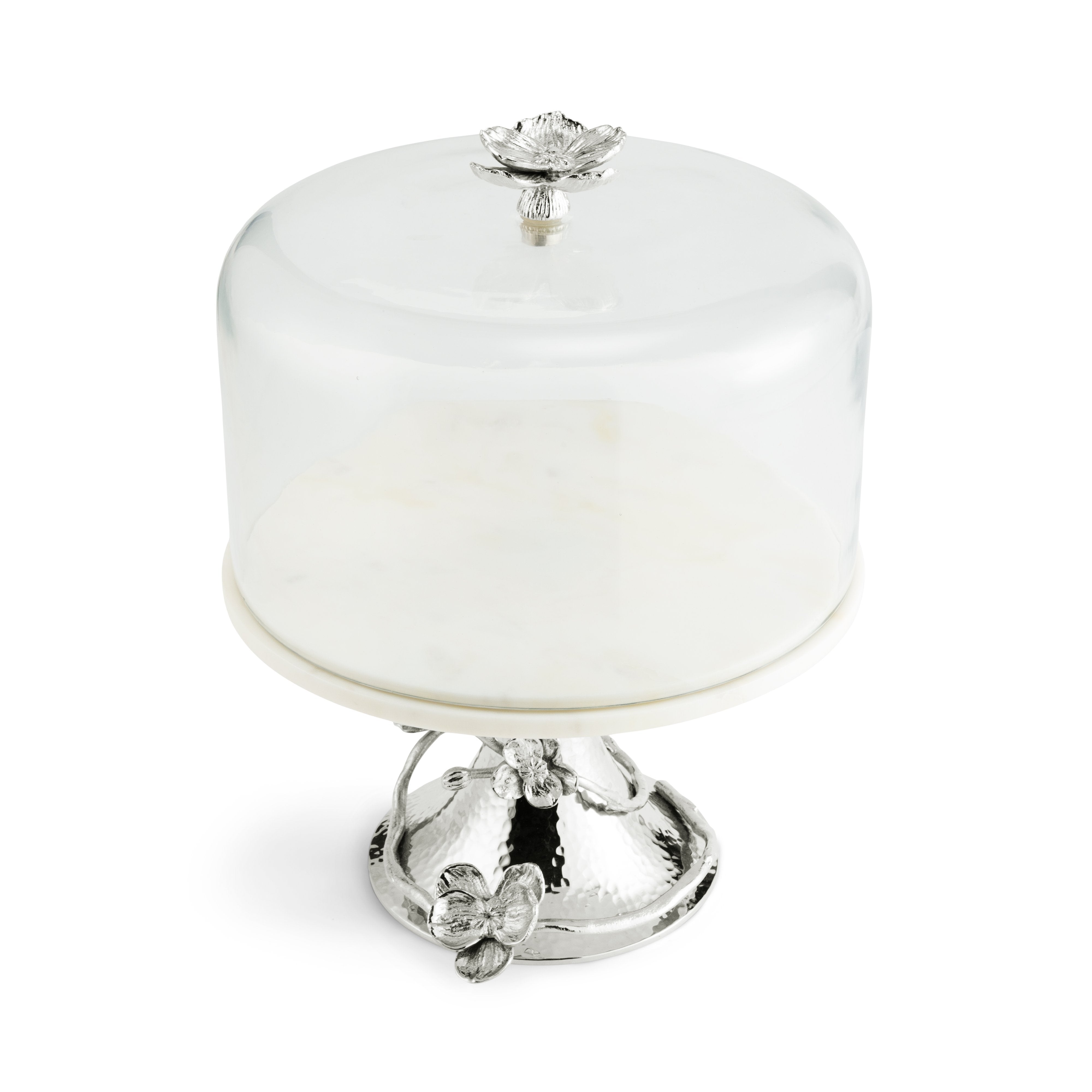 Elegant White Orchid Cake Stand with Glass Dome - Perfect for Wedding, Birthday & Dessert Displays