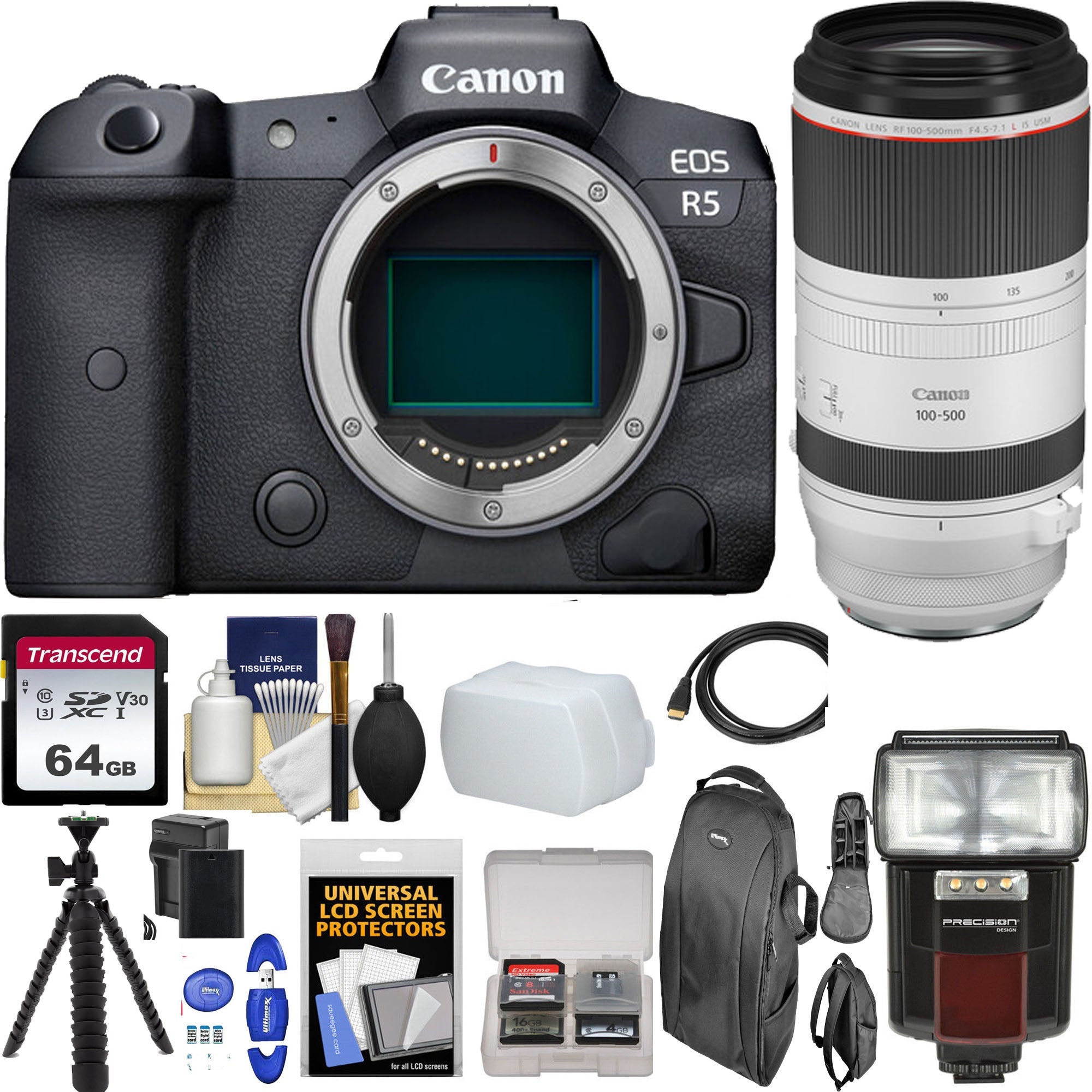 Canon EOS R5 Full Frame Mirrorless Camera with RF 100-500mm f/4.5-7.1L IS USM Lens | 64GB Bundle Kit for Wildlife & Sports Photography | Professional DSLR Alternative for Travel & Outdoor Shooting