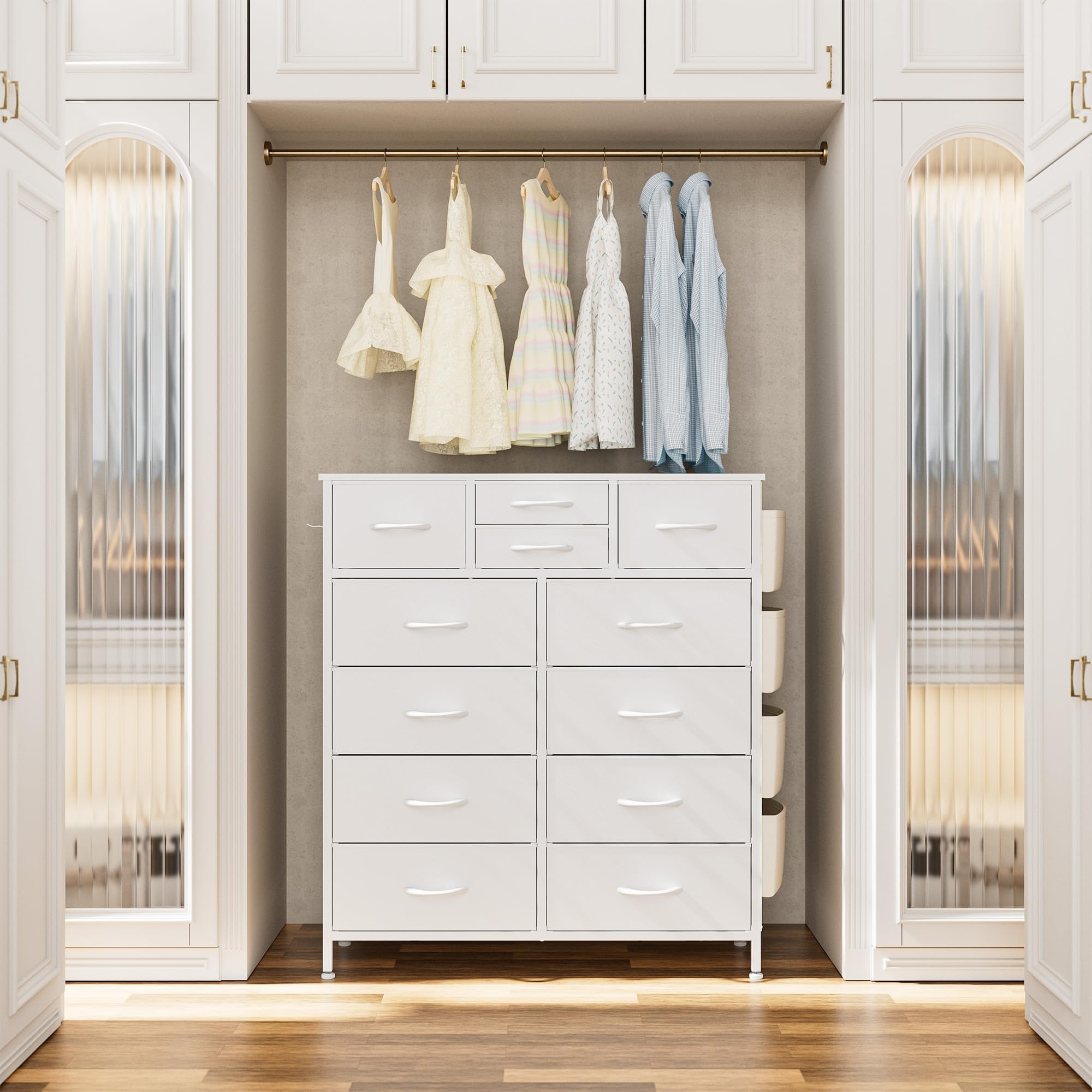 White Dresser with 12 Drawers - Bedroom Storage Organizer for Clothes & Accessories - Perfect for Hallway or Entryway