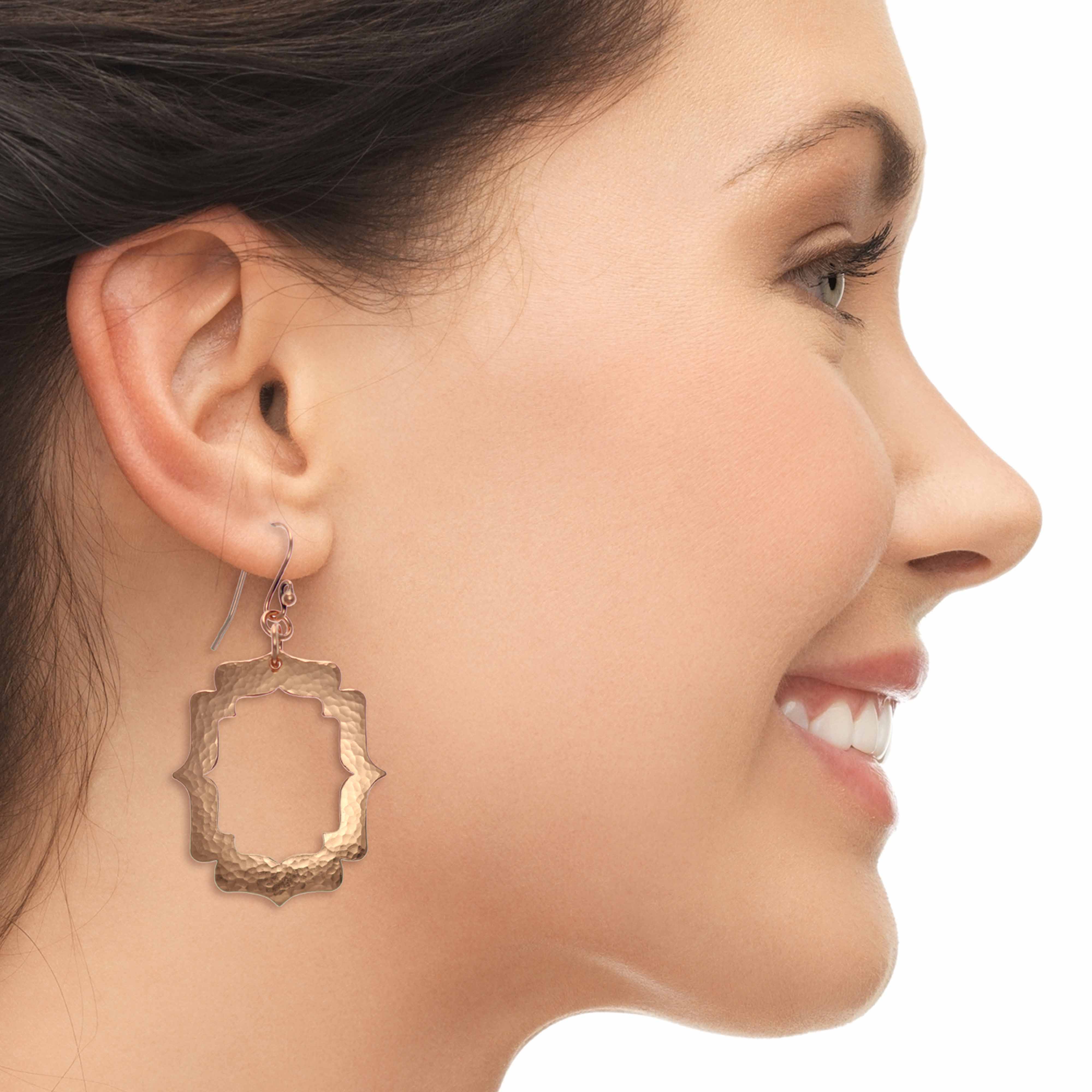 Handmade Hammered Copper Arabesque Shield Earrings for Women - Boho Tribal Jewelry Gift for Pierced Ears - Perfect for Festivals, Parties & Ethnic Fashion