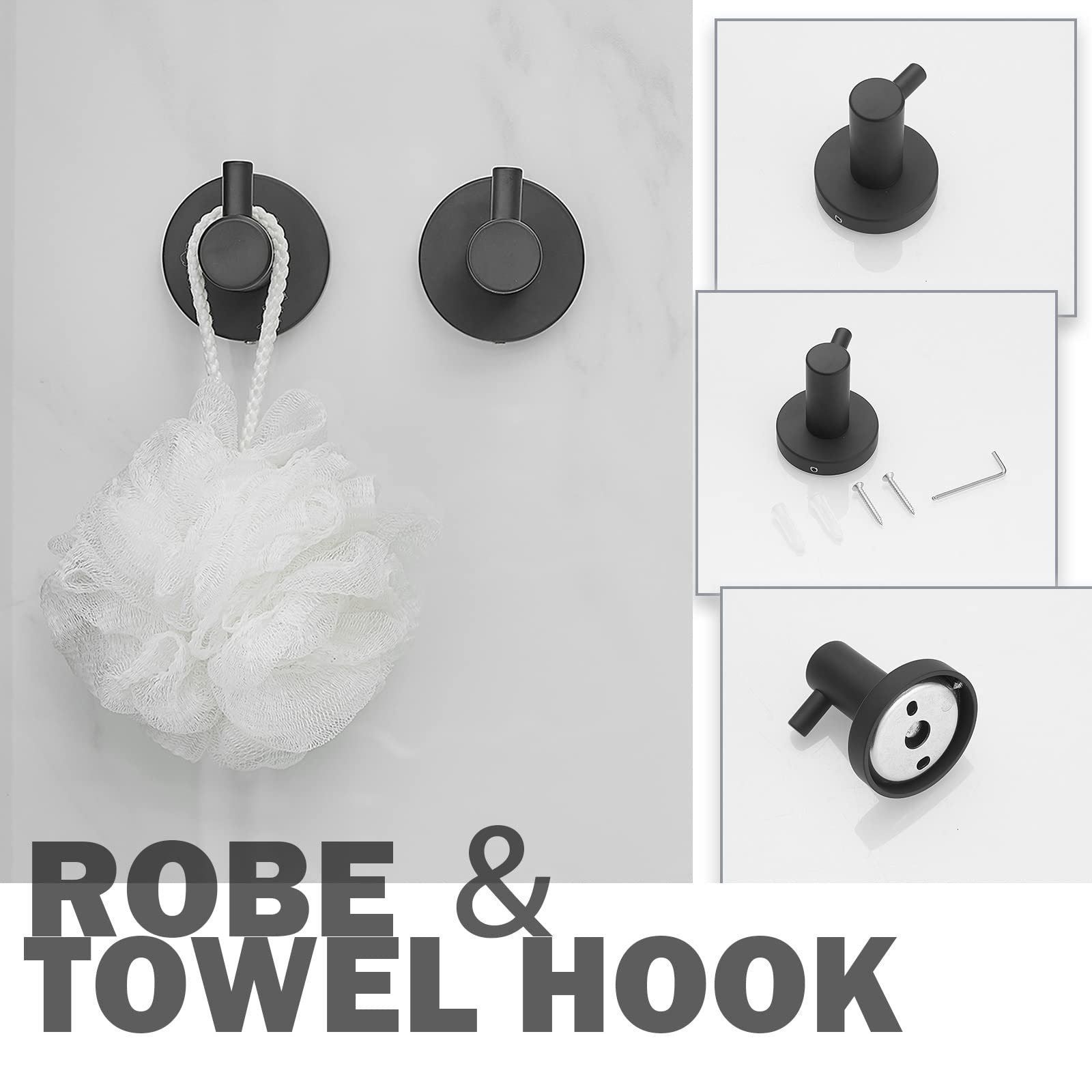 5-Piece Matte Black Stainless Steel Bathroom Towel Bar Holder Set - Wall Mounted Bathroom Hardware & Accessories Kit for Modern Home Decor
