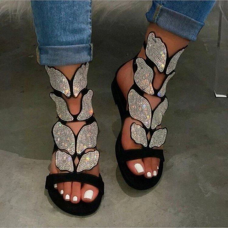 Sparkling Rhinestone Butterfly Sandals for Women - Elegant Summer Beach Wedding Party Shoes | Perfect for Bridal Showers, Vacations & Outdoor Events