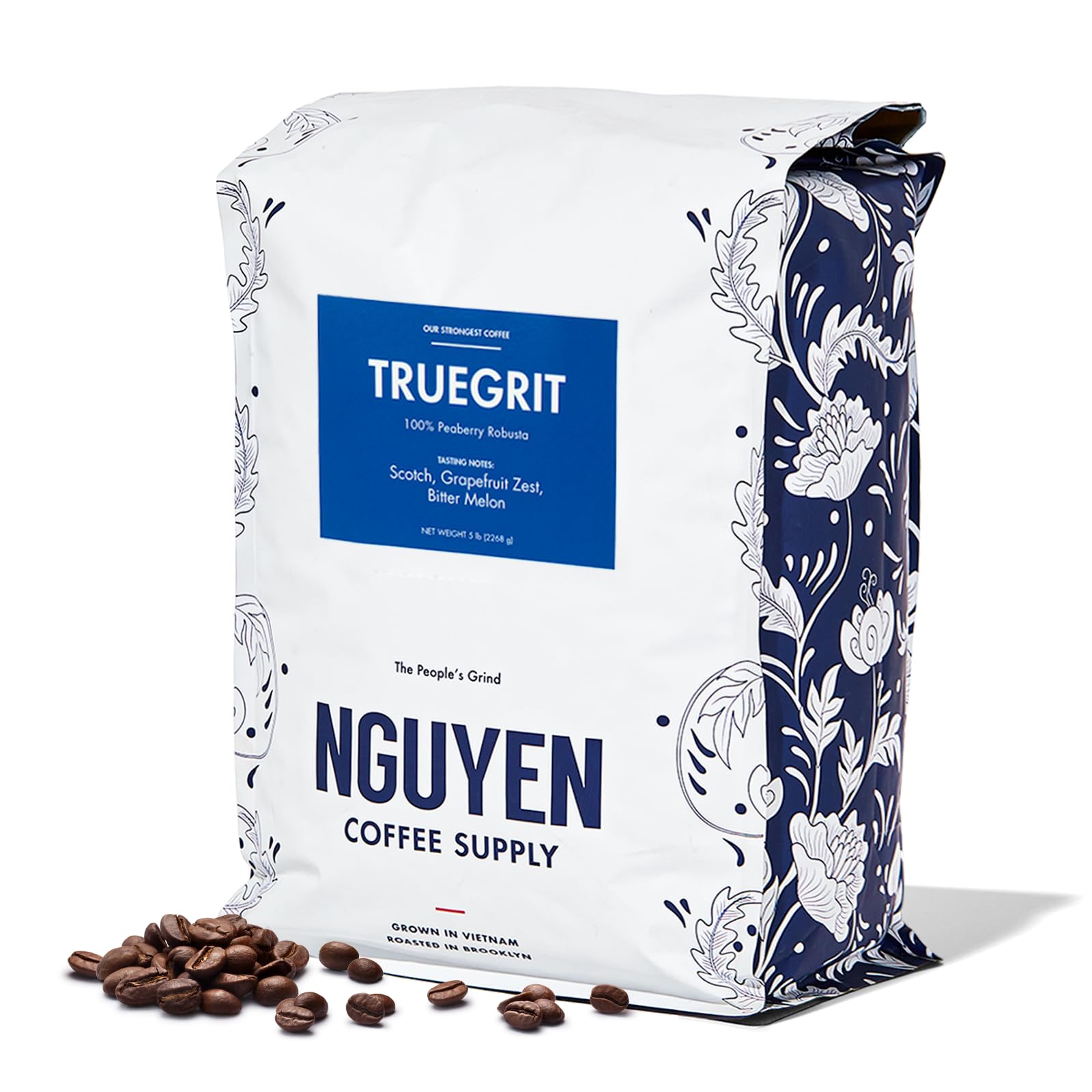 Nguyen Coffee Supply - Truegrit Robusta Medium Roast Whole Coffee Beans | Vietnamese Single Origin Direct Trade | Low Acid High Caffeine | Roasted in Brooklyn | 5 lb Bag | Perfect for Home Brewing, Office Use & Gifts