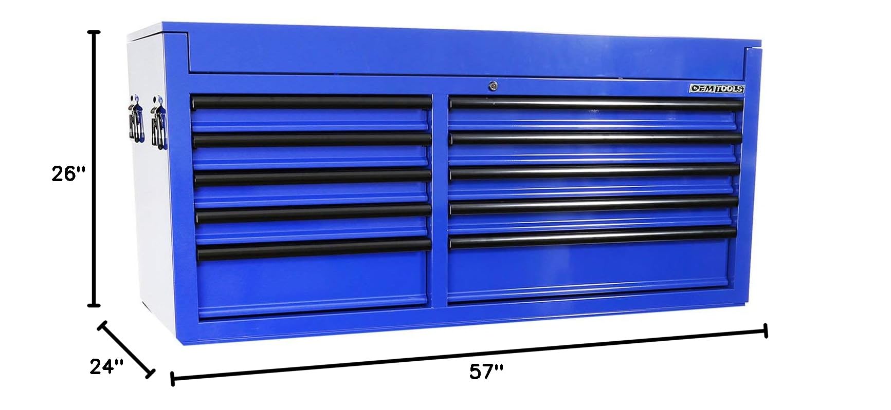 OEMTOOLS 24734 Professional 57-Inch 10-Drawer Tool Chest - Blue with Black Handles, Heavy Duty Steel Toolbox for Workshop & Garage Organization - Perfect for Mechanics, DIY Enthusiasts & Professional Technicians