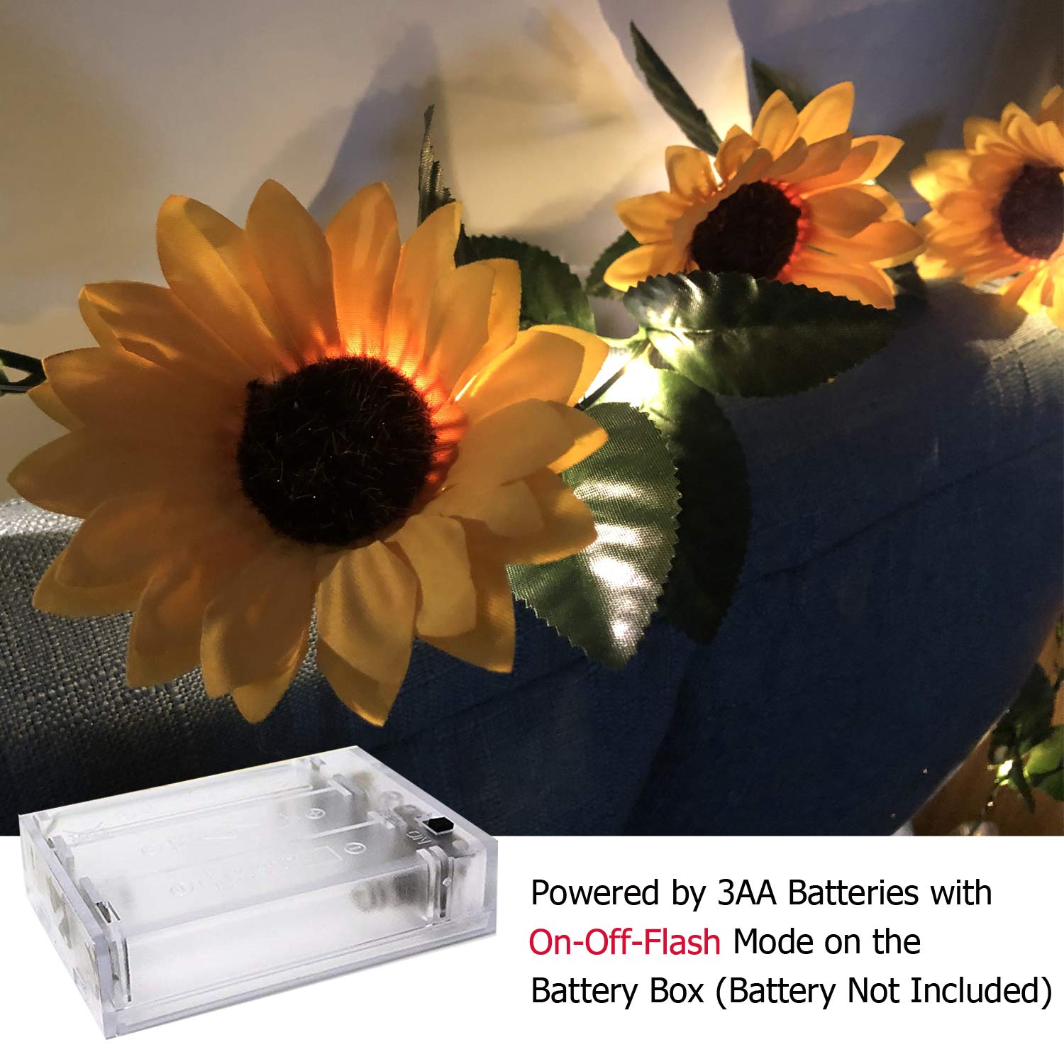 30 LED Artificial Sunflower Garland String Lights - 7.2ft Silk Sunflower Vines with Battery Powered Fairy Lights for Wedding, Valentine's Day, Garden Party - Perfect for Home Decor, Bedroom, Patio, and Outdoor Events