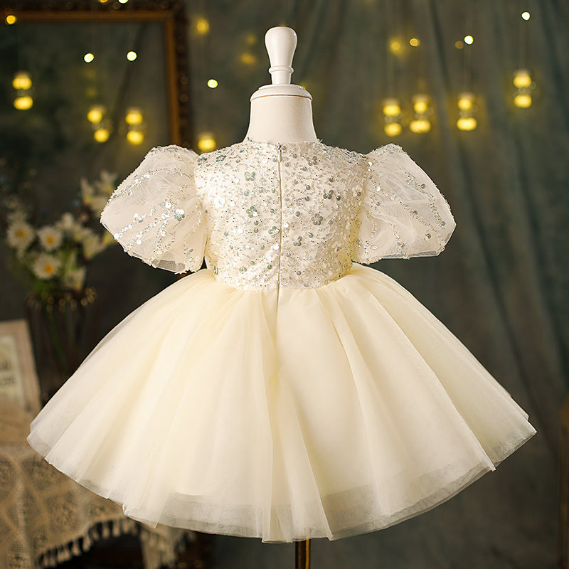 Champagne Bow Sequins Puffy Princess Dress for Baby Girls - Perfect for Birthday Parties, Christenings & Special Occasions