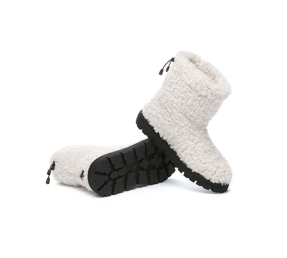EVERAU® Women's UGG Boots with Sheepskin & Wool Plush Lining - Drawstring Peggy Style for Winter Warmth & Comfort - Perfect for Snow, Casual Outfits & Cozy Home Wear