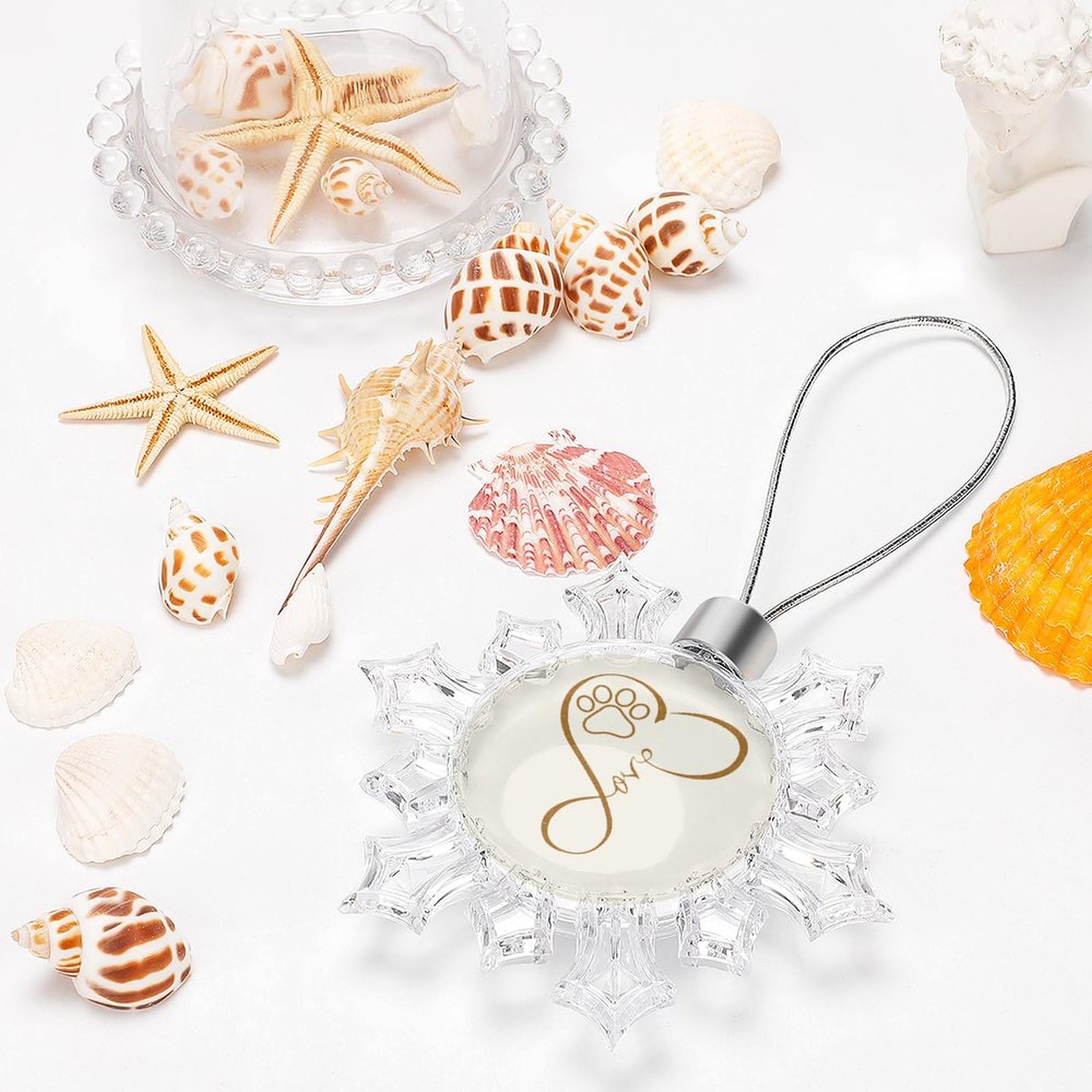 Heartbeat Cat & Dog Pet Love Snowflake Ornaments - Christmas Tree Decor, Halloween & Easter Party Supplies, Car & Home Decoration - Perfect for Holiday Gifts & Festive Celebrations