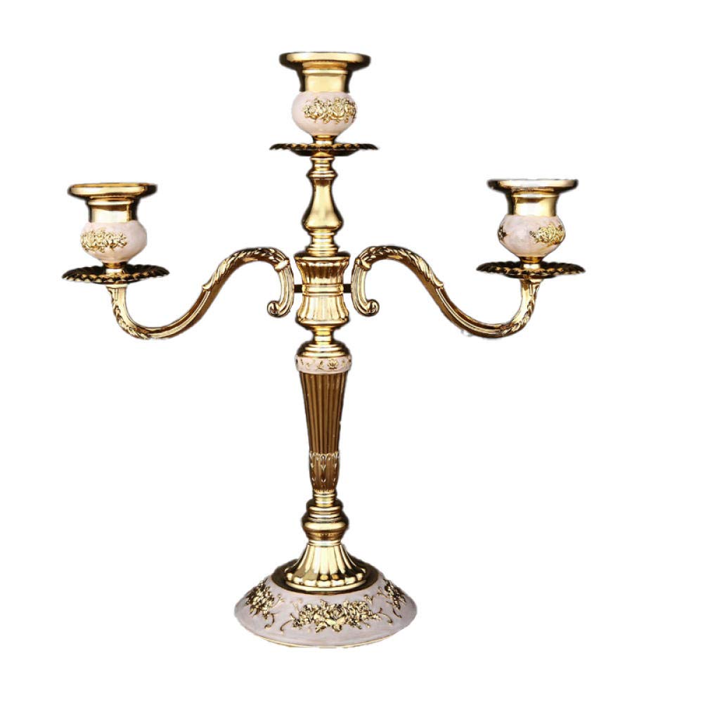 Elegant Gold Zinc Alloy 3-Arm Candle Holder Stand - 14.58 Inch (37cm) Tall for Christmas, Weddings & Home Decor - Perfect for Table Centerpieces, Holiday Parties & Romantic Ambiance