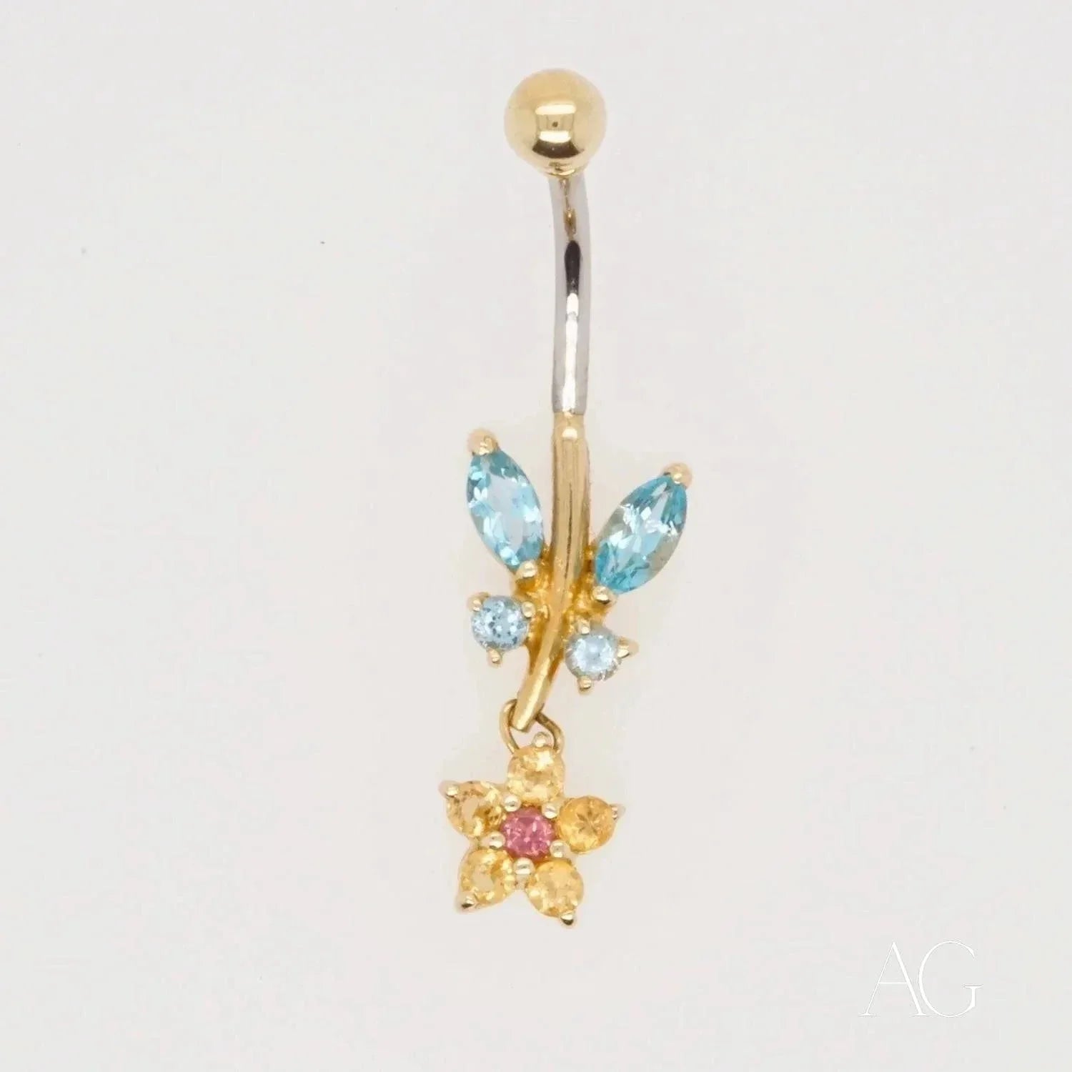 Premium 14K Gold Topaz Belly Button Ring - Elegant Navel Piercing Jewelry for Women, Perfect for Beach, Parties & Everyday Wear