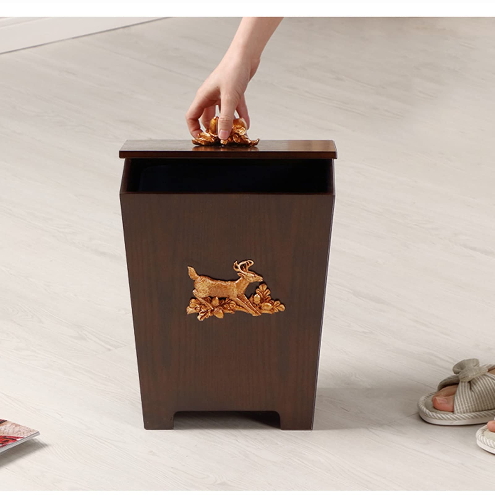 Wooden Trash Can with Lid - Cube Shaped Waste Bin, Creative Retro Style Paper Bins for Bedroom & Living Room | Eco-Friendly Wastebasket for Home Office Decor