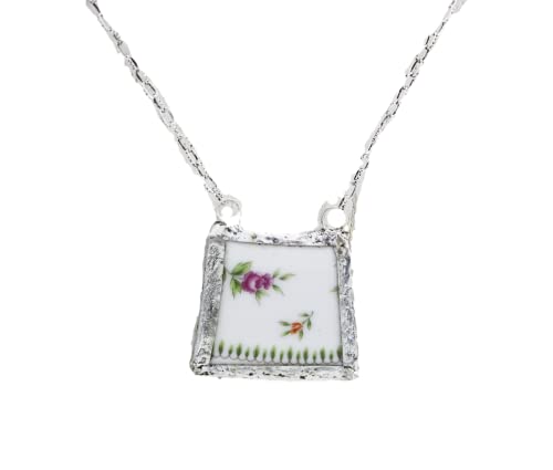 Elegant Pink Rose Necklace for Women - Handcrafted Broken Bone China Jewelry with Soldering Detailing - Perfect for Weddings, Parties & Special Occasions