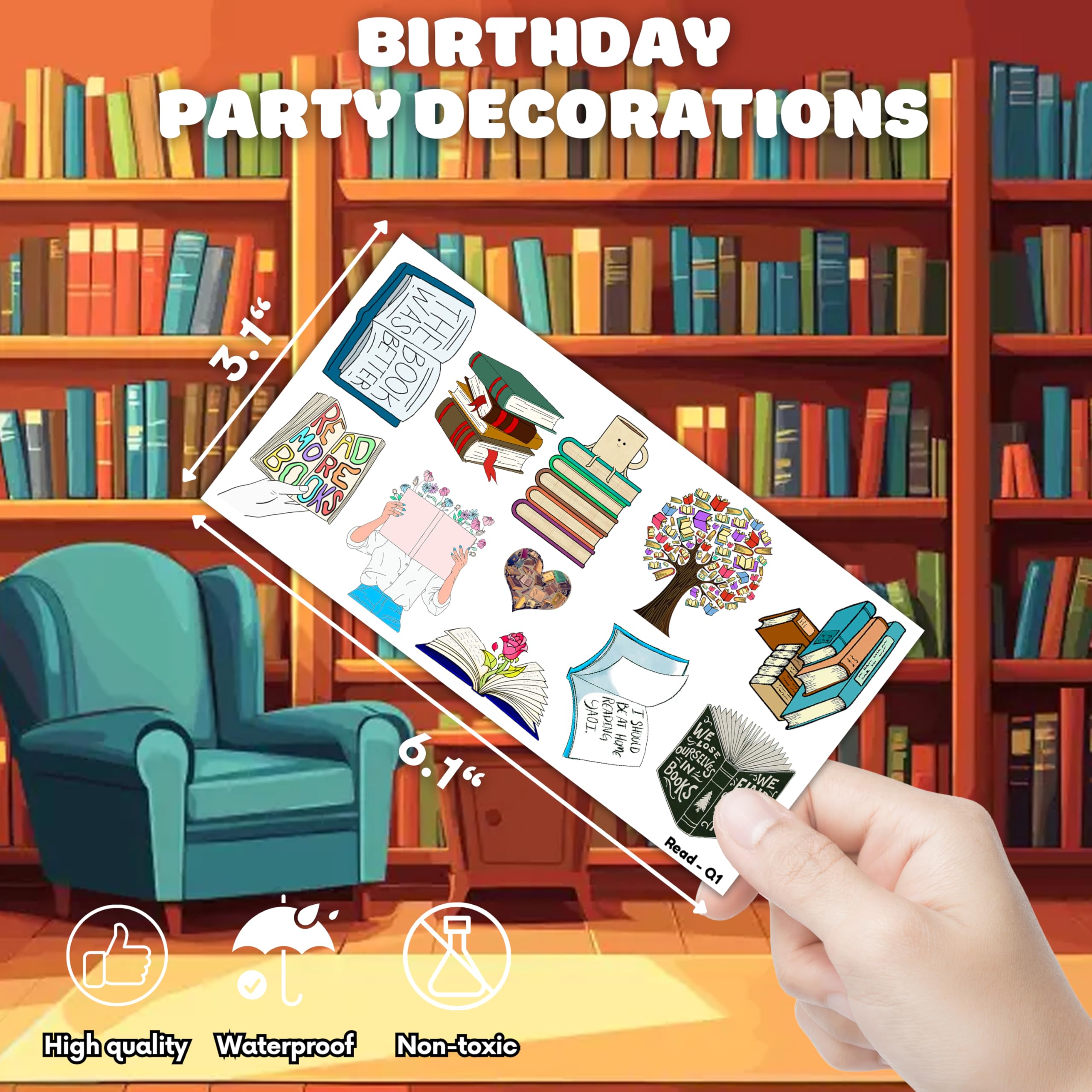96-Piece Funny Reading Bookish Nerd Temporary Tattoos - Inspirational Stickers for Kids, Girls, Boys & Teachers - Perfect for Birthday Parties, School Rewards & Book-Themed Decorations