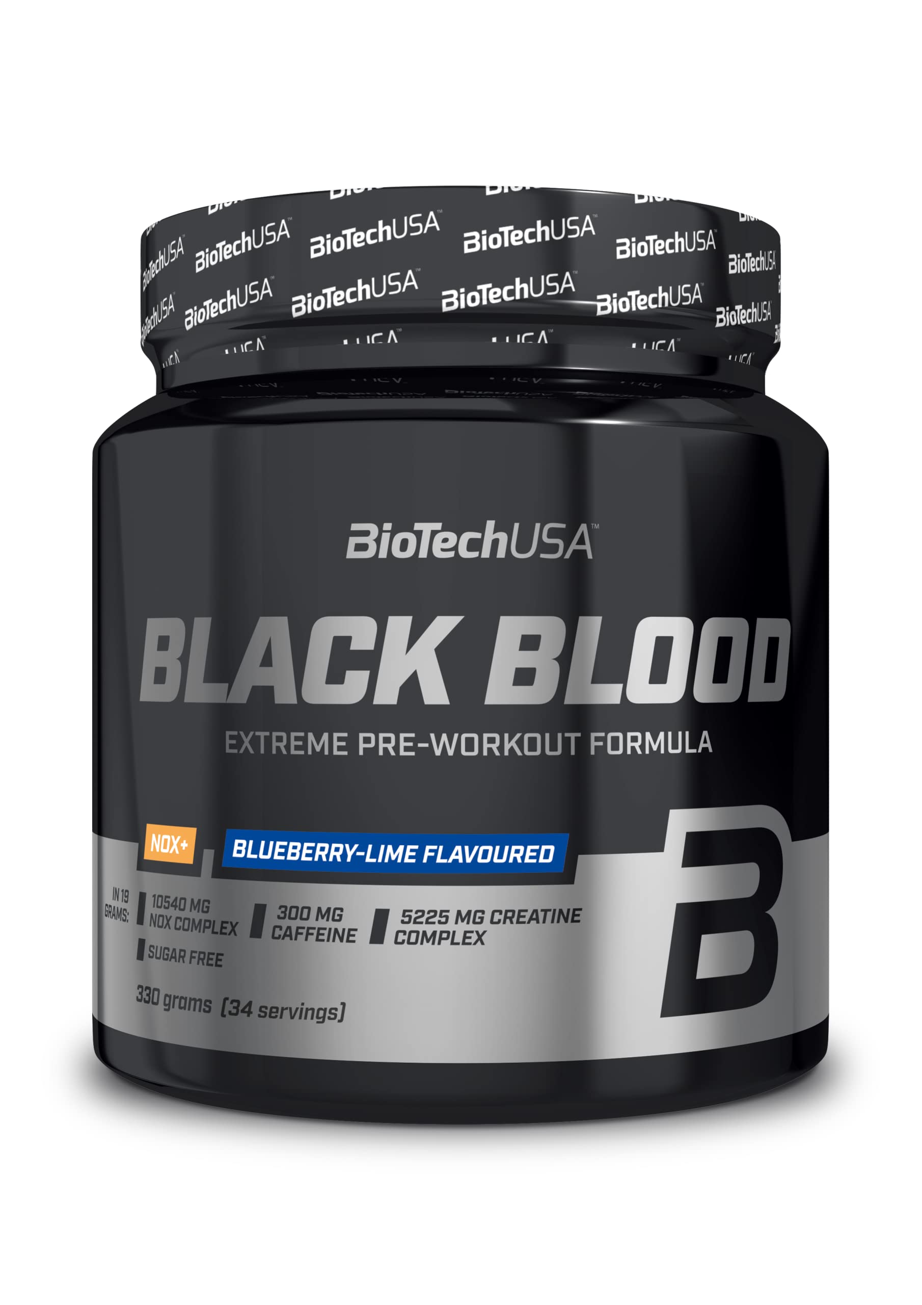 BioTechUSA Black Blood NOX+ Pre-Workout Supplement - Blueberry Lime Flavor, 330g | Energy & Performance Booster for Gym & Fitness Enthusiasts