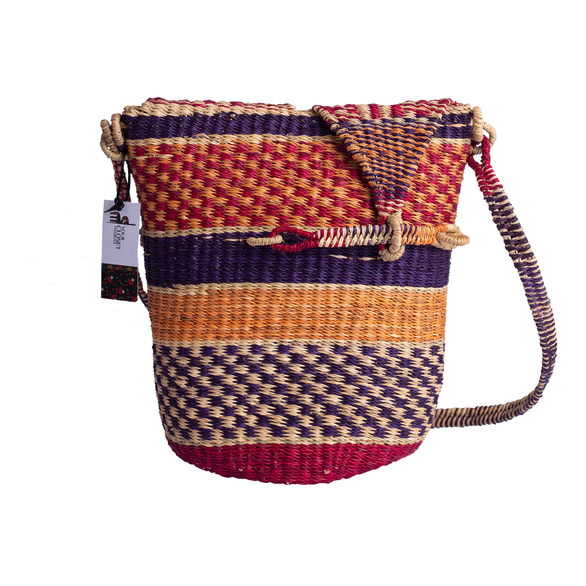 Handwoven Bolgatanga Baskets - Set of 2, Natural Fiber Storage Baskets for Home Decor, Organizing, and Picnic Use