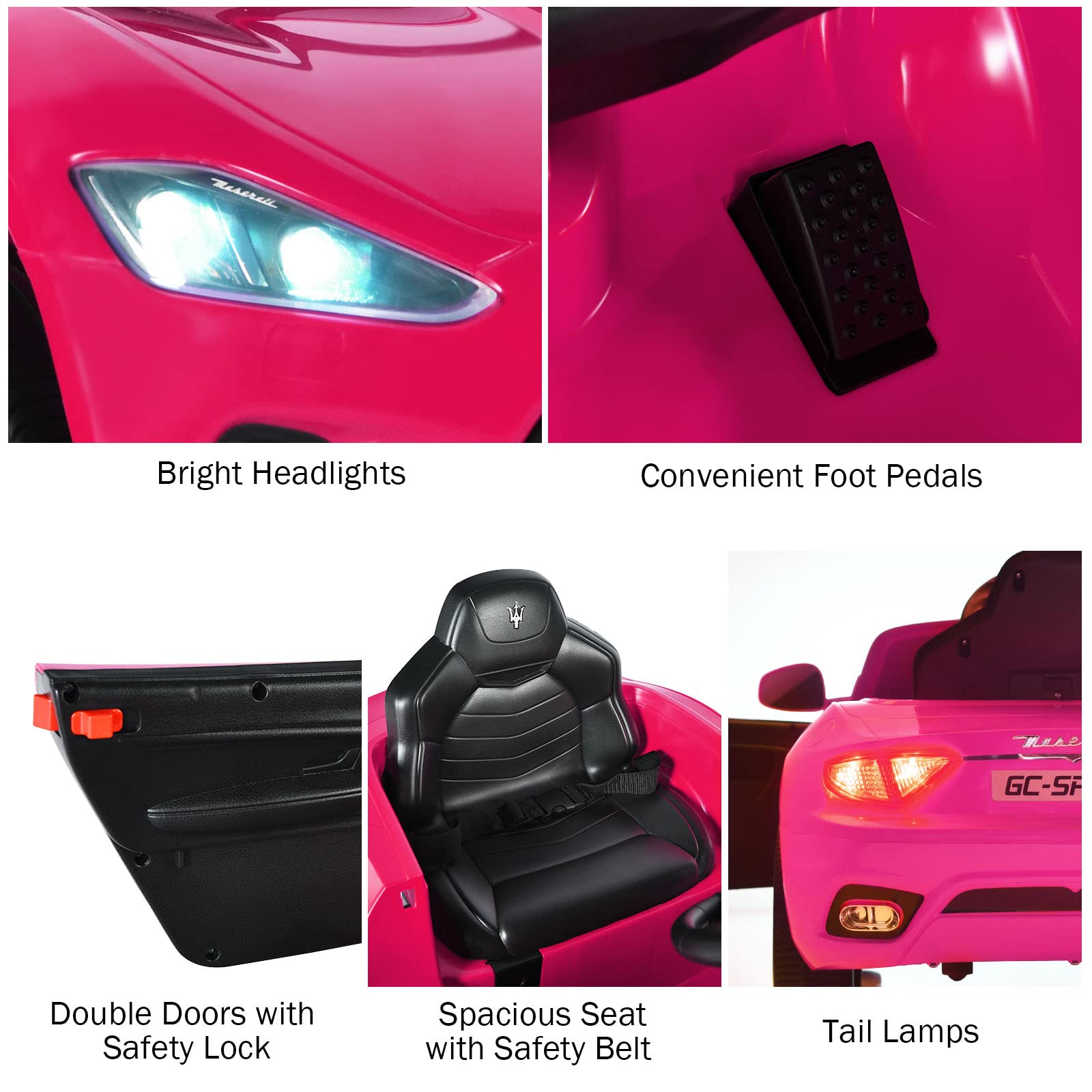 **Costzon 12V Pink Maserati Ghibli Ride-On Car for Kids – Remote & Manual Control, LED Lights, MP3 Player – Electric Toy Car Gift for Boys & Girls (Birthday, Outdoor Play, Indoor Fun)**