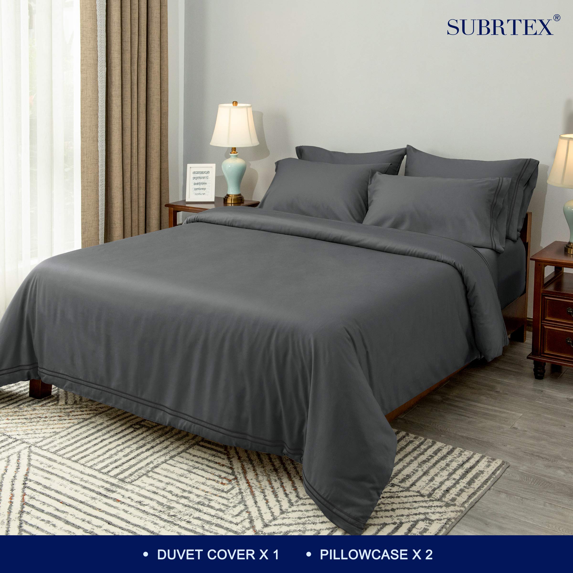 SUBRTEX Tencel Duvet Cover Set 3-Piece Full/Queen Size - Premium Silky Soft Cotton Bedding with Button Closure, 2 Pillowcases - Ultra Lightweight & Breathable for All Seasons (Gray) | Perfect for Home, Hotel, or Guest Room Comfort