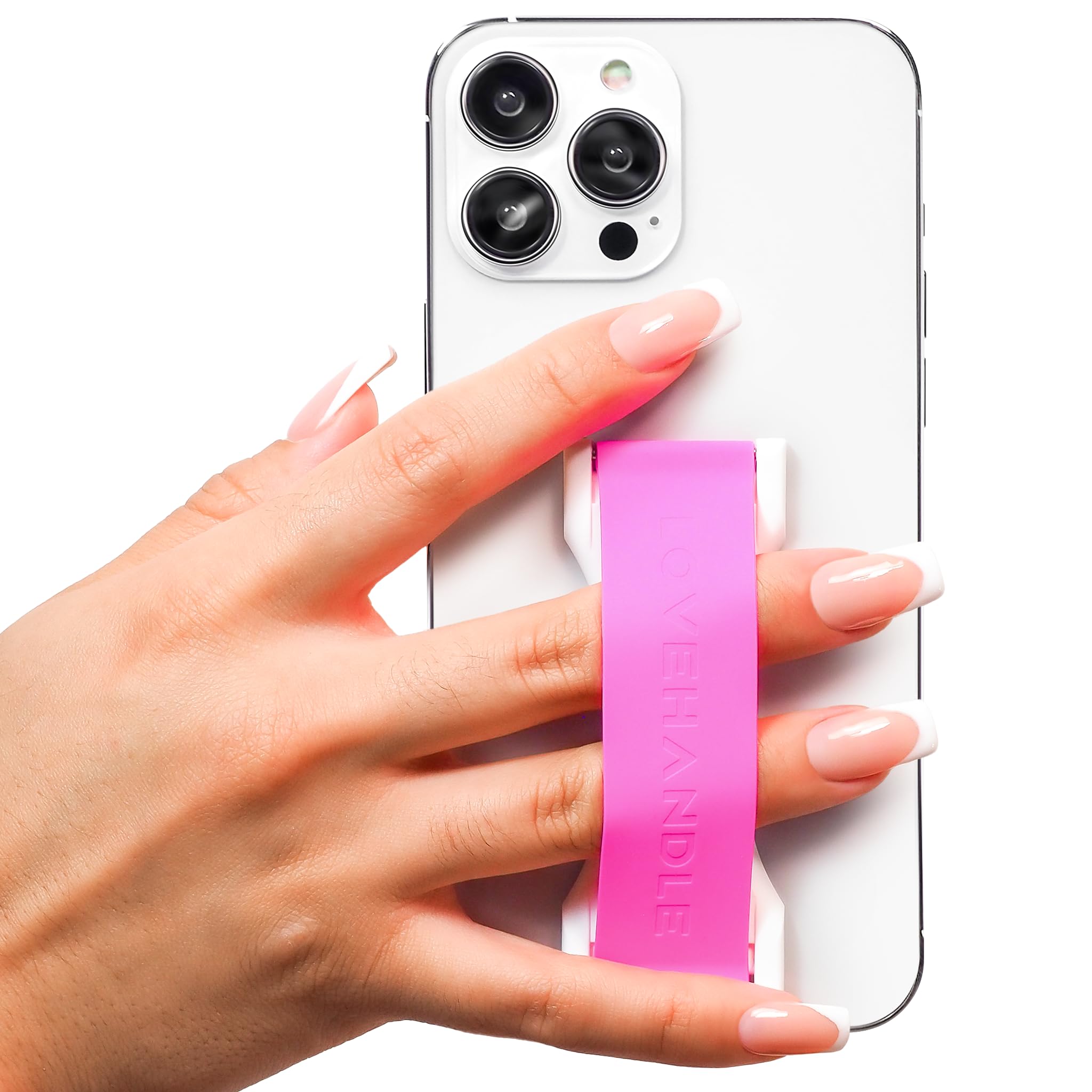 LOVEHANDLE PRO Premium Phone Grip - Magnetic Phone Holder & Kickstand for iPhone, Samsung, Smartphones & Tablets - Non-Slip Silicone Strap (Hot Pink/White) - Perfect for Driving, Workouts & Hands-Free Use