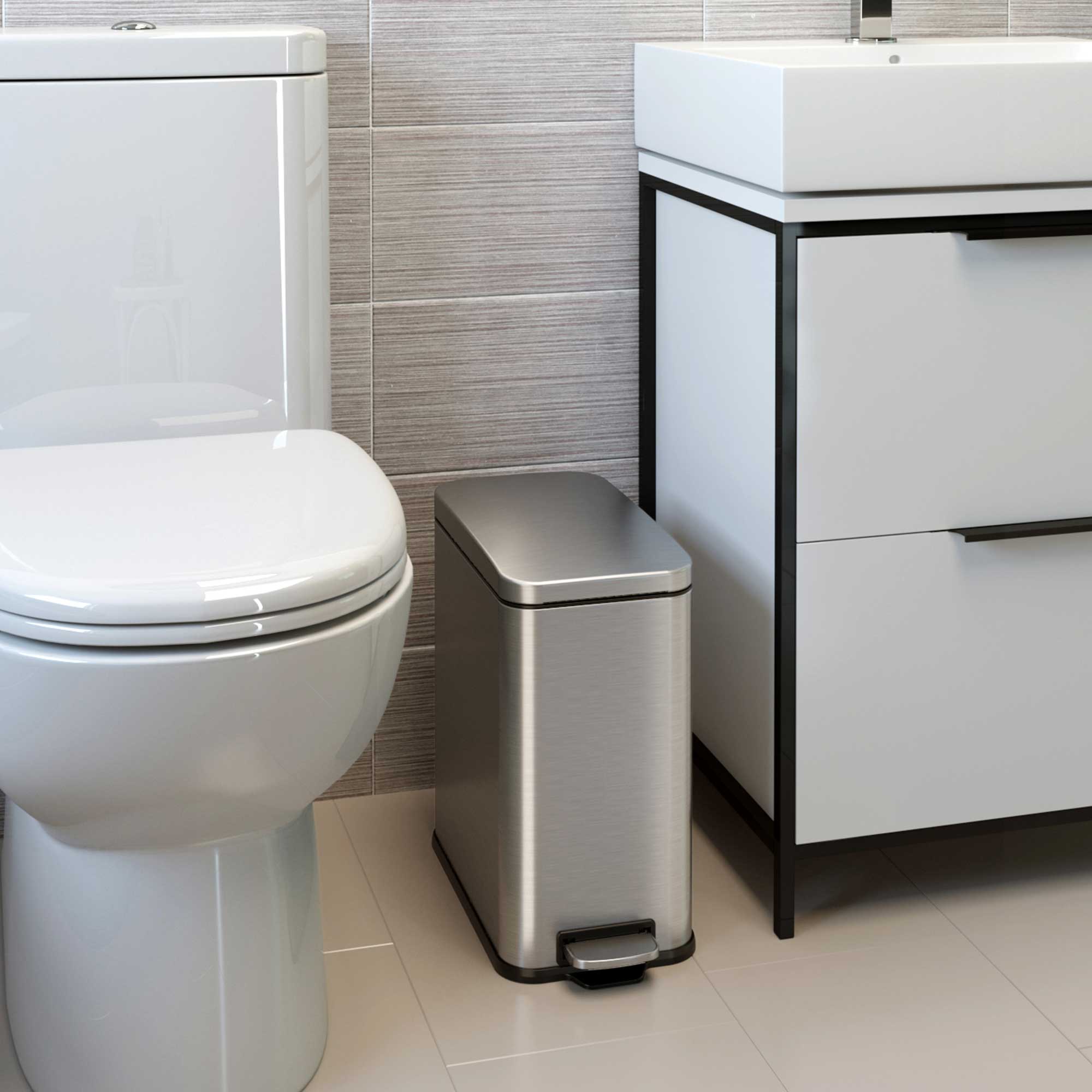 11.4L SoftStep Slim Step Pedal Trash Can with Odor Control - Composite Bathroom Waste Bin for Kitchen, Office & Home Use