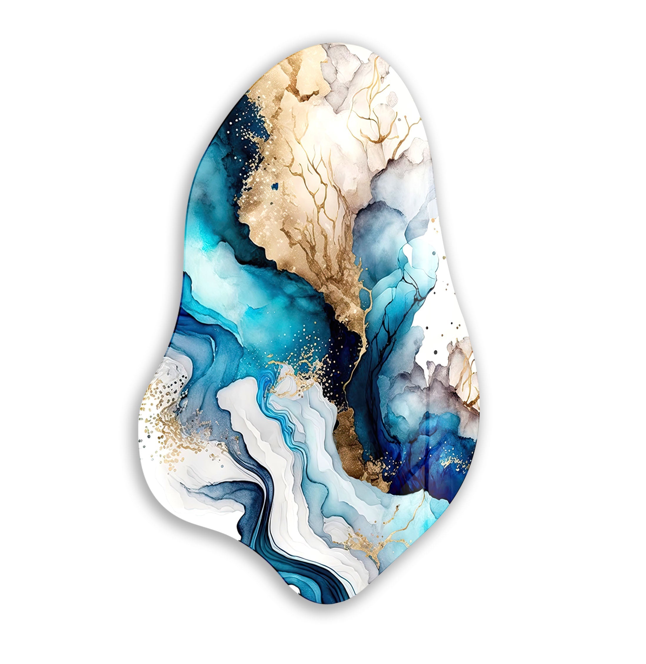 Blue Abstract Alcohol Ink Glass Wall Art - Handmade Modern Home Decor for Living Room, Bedroom & Office - Unique Gift Idea