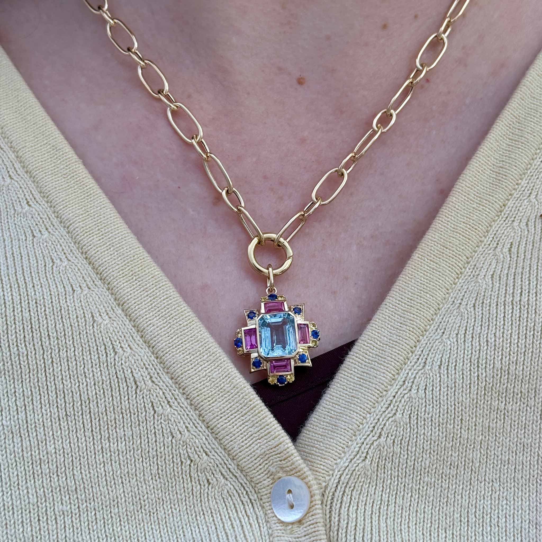 One Station Charm Holder Mixed Oval Link Necklace - Elegant Layering Jewelry for Women, Perfect for Everyday Wear & Special Occasions