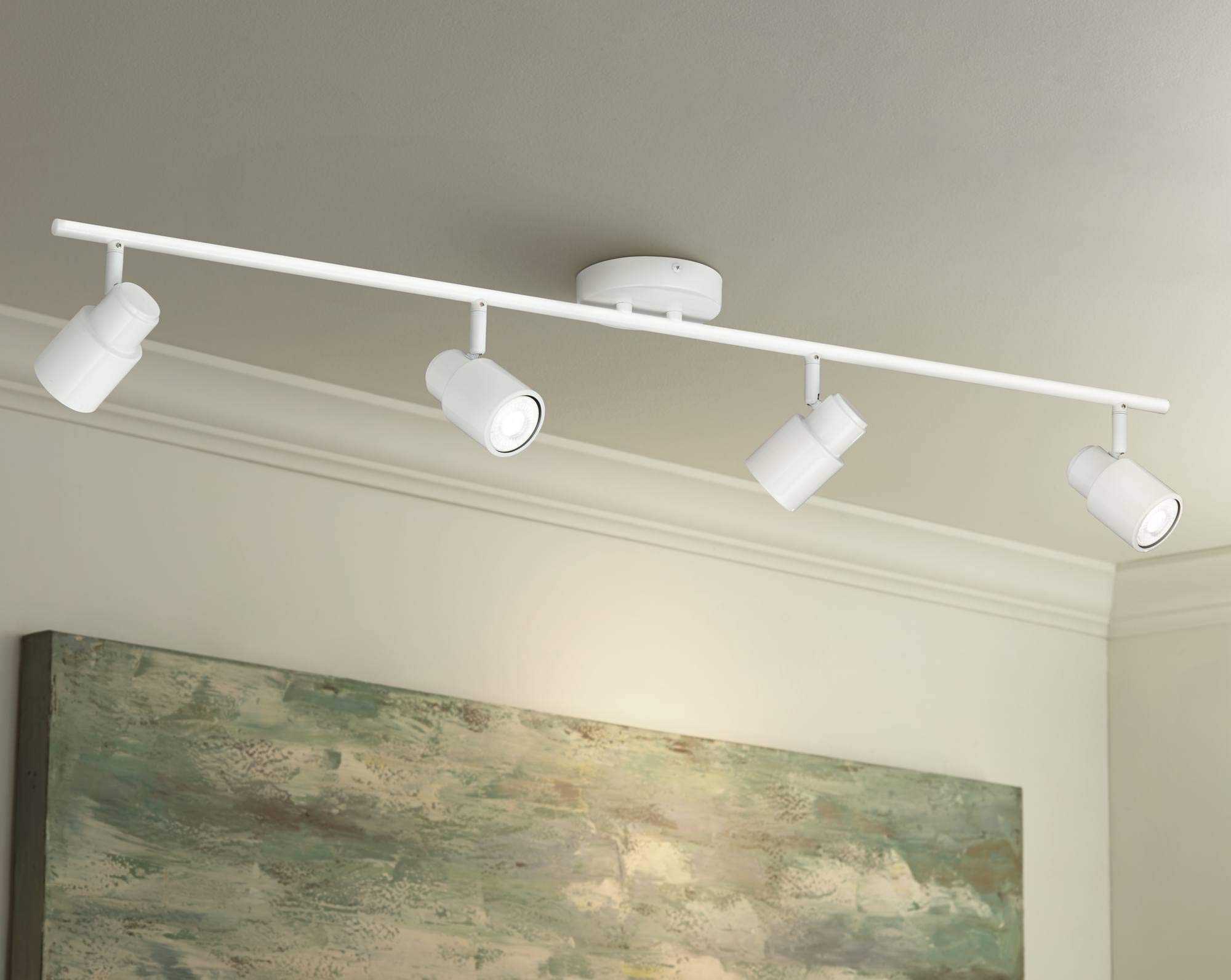 Pro Track Melson 4-Head 6.5W LED Ceiling Track Light Fixture Kit - Adjustable GU10 Dimmable Spotlights in White - Modern Lighting for Kitchen, Bathroom, Living Room, Dining & Bedroom - 40
