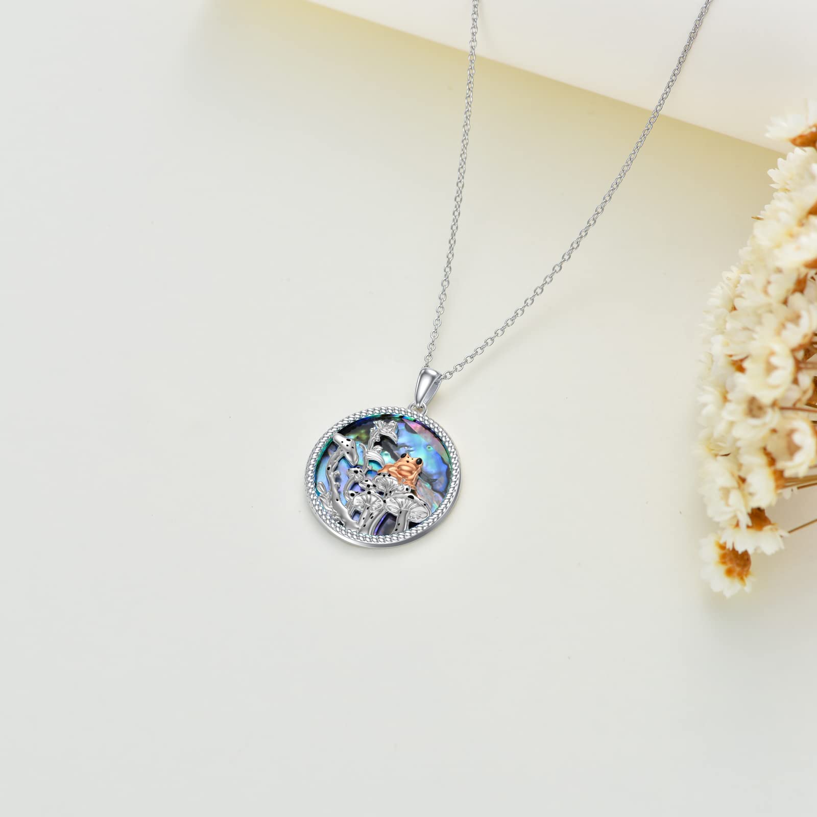 925 Sterling Silver Mushroom Frog Necklace - Cute Botanical Jewelry Gift for Women, Wife, Girlfriend, Sister - Perfect for Birthday, Anniversary & Everyday Boho Style Accessories