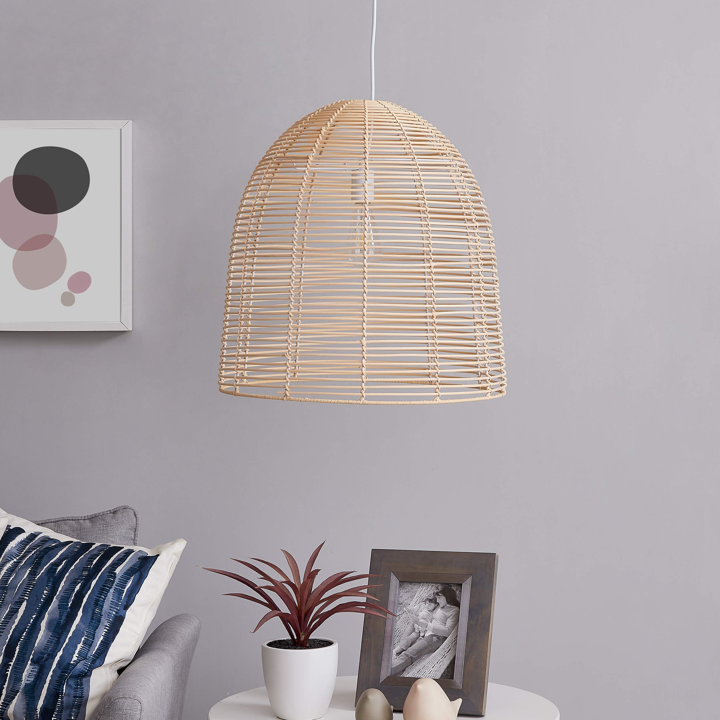 SEI Furniture Formosa Rattan Pendant Lamp - Natural Woven Rattan Ceiling Light for Boho Home Decor, Bedroom, Living Room & Dining Room Lighting