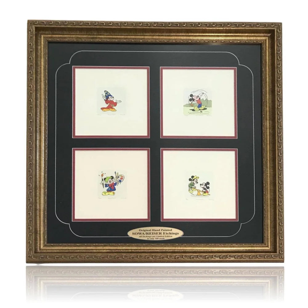 Vintage Mickey Mouse Framed Etching Artwork by Sowa & Reiser #D/500 - Hand Painted Disney Collectible with COA - Perfect for Disney Fans, Home Decor & Gift Giving