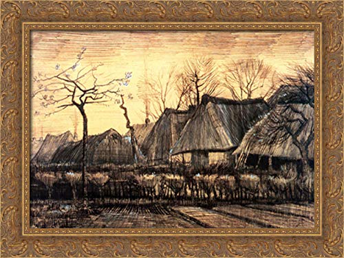Vincent van Gogh Thatched Roofs 24x18 Gold Ornate Wood Framed Canvas Art - Premium Wall Decor for Living Room, Bedroom & Office