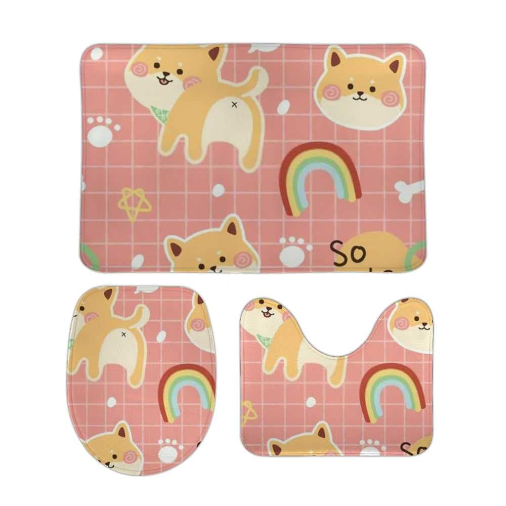 Non-Slip 3-Piece Yellow Cat Bathroom Rug Set - Cute Cartoon Kawaii Animal Bath Mats for Shower, Tub & Toilet | Soft Absorbent Floor Mat for Bathroom, Bedroom, Sink, Office & Laundry | Perfect for Kids' Rooms & Pet-Friendly Homes