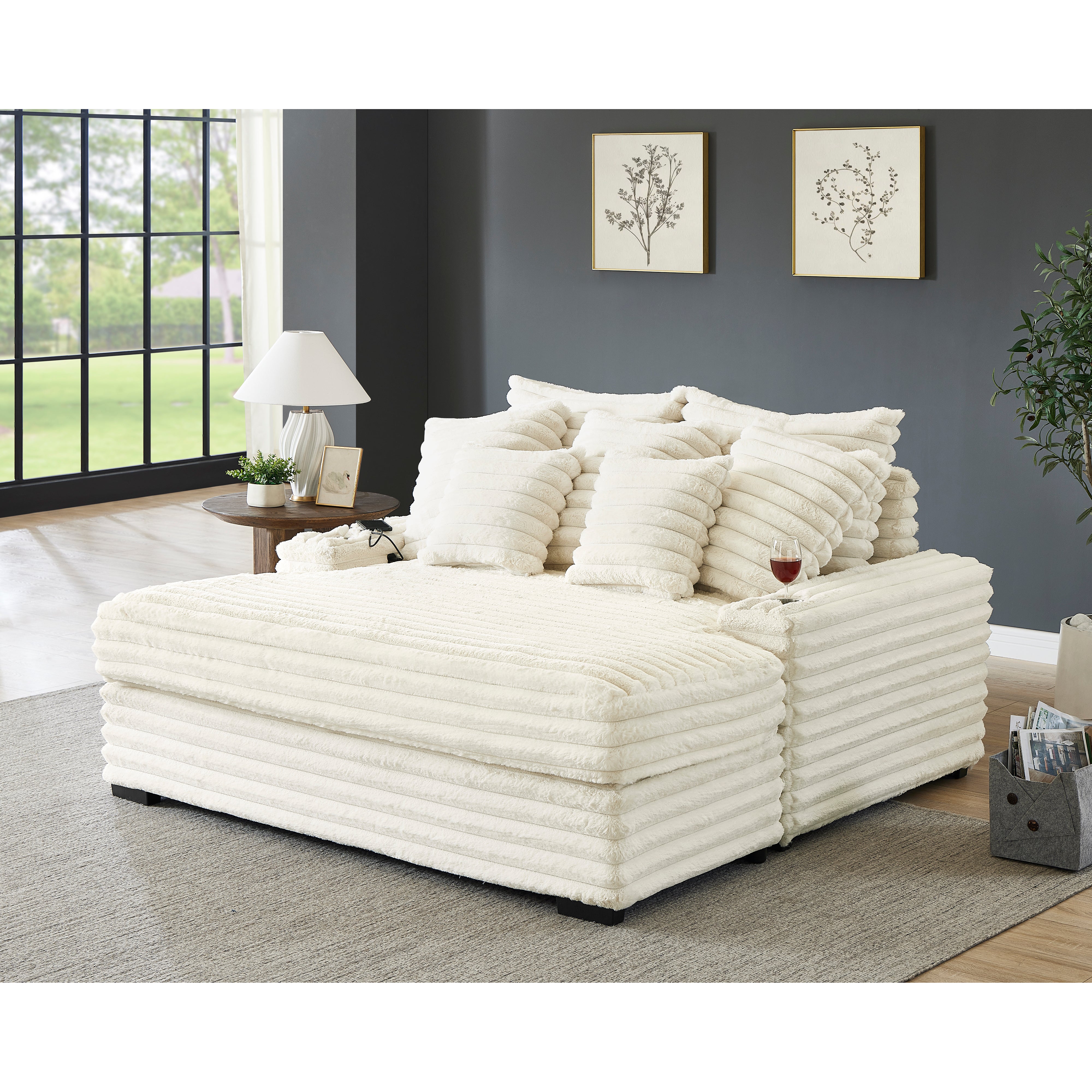 Roundhill Furniture Gaviella Plush Wide Wale Corduroy Oversized Multi-Functional Chaise Lounge - Comfortable Sofa Bed for Living Room, Bedroom & Home Theater Relaxation