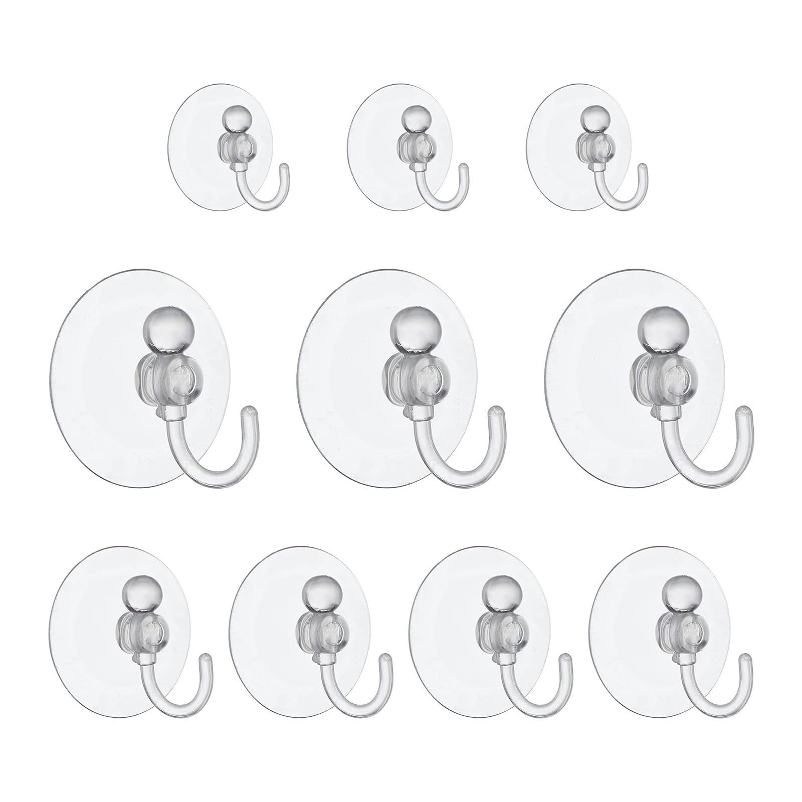 10Pcs Heavy Duty Suction Cup Hooks - 3 Sizes Removable Adhesive Hooks for Glass, PVC, Tile - Perfect for Shower, Bathroom, Kitchen Organization (Round) - Ideal for Hanging Towels, Robes, Plants & Decor
