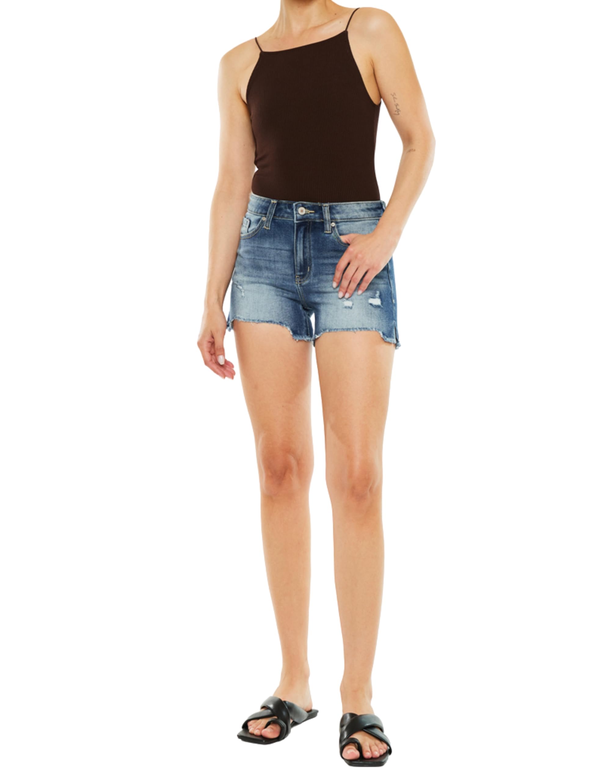 Kancan KC9211D High Rise Distressed Denim Shorts for Women - Dark Wash Vintage Style, Perfect for Summer Outfits, Beach, and Casual Wear