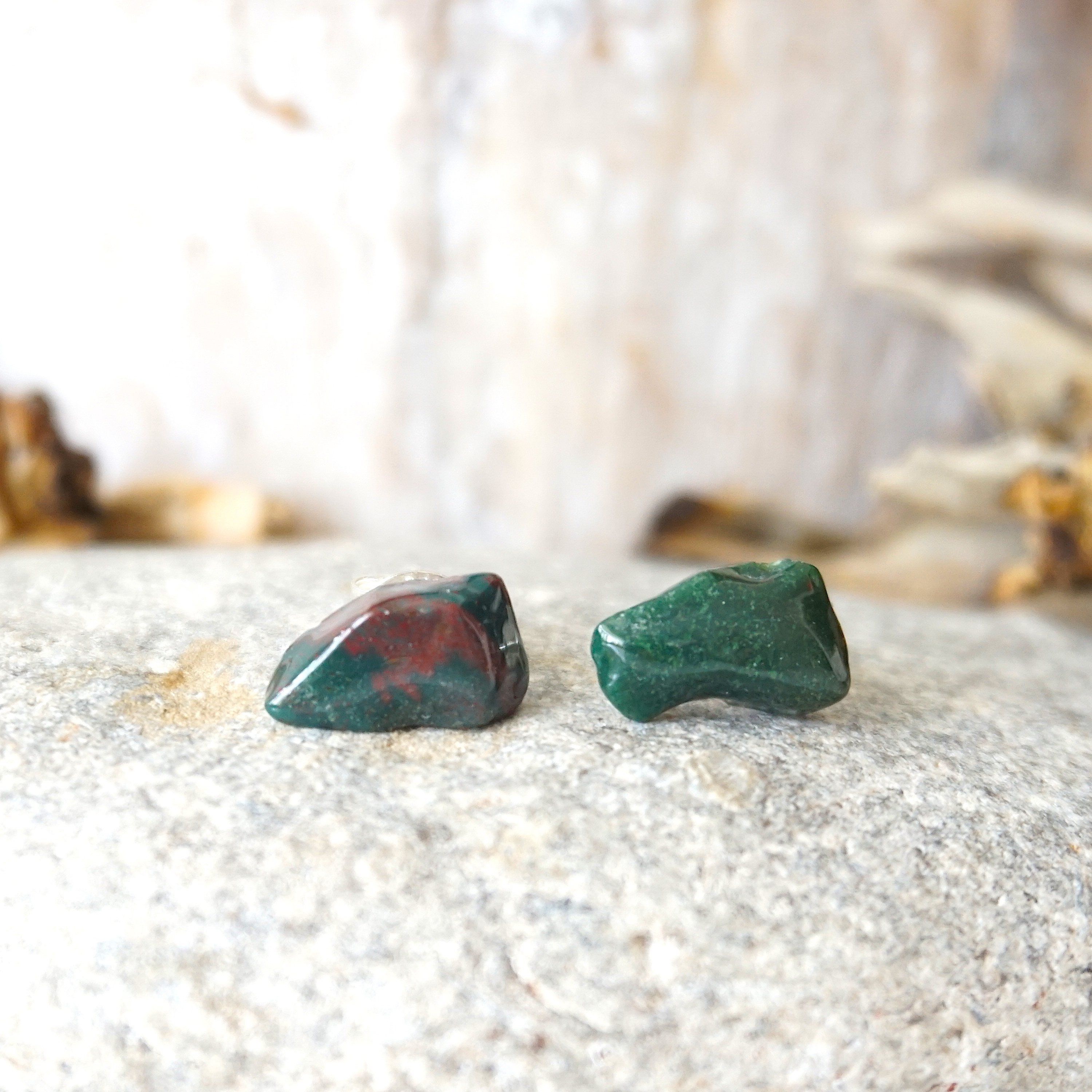 Natural Bloodstone Stud Earrings for Women - Hypoallergenic Post Earrings for Everyday Wear, Healing Crystal Jewelry for Positive Energy & Protection