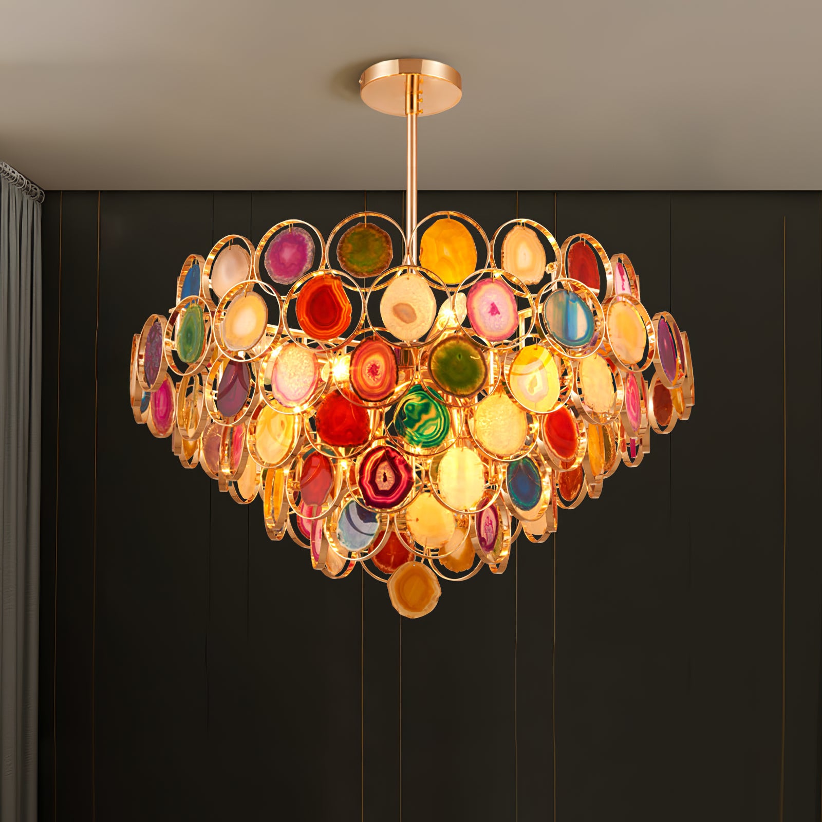 Natural Carnelian Gemstone Chandelier - Handcrafted Bohemian Crystal Beaded Ceiling Light Fixture for Living Room, Dining Room & Bedroom Decor